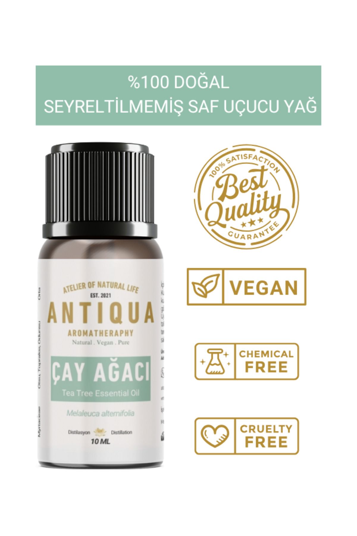 Antiqua Aromaterapi Çay Ağacı uçucu Yağı 10 Ml (Seyreltilmemiş Ürün, %100 Doğal ve Saf)