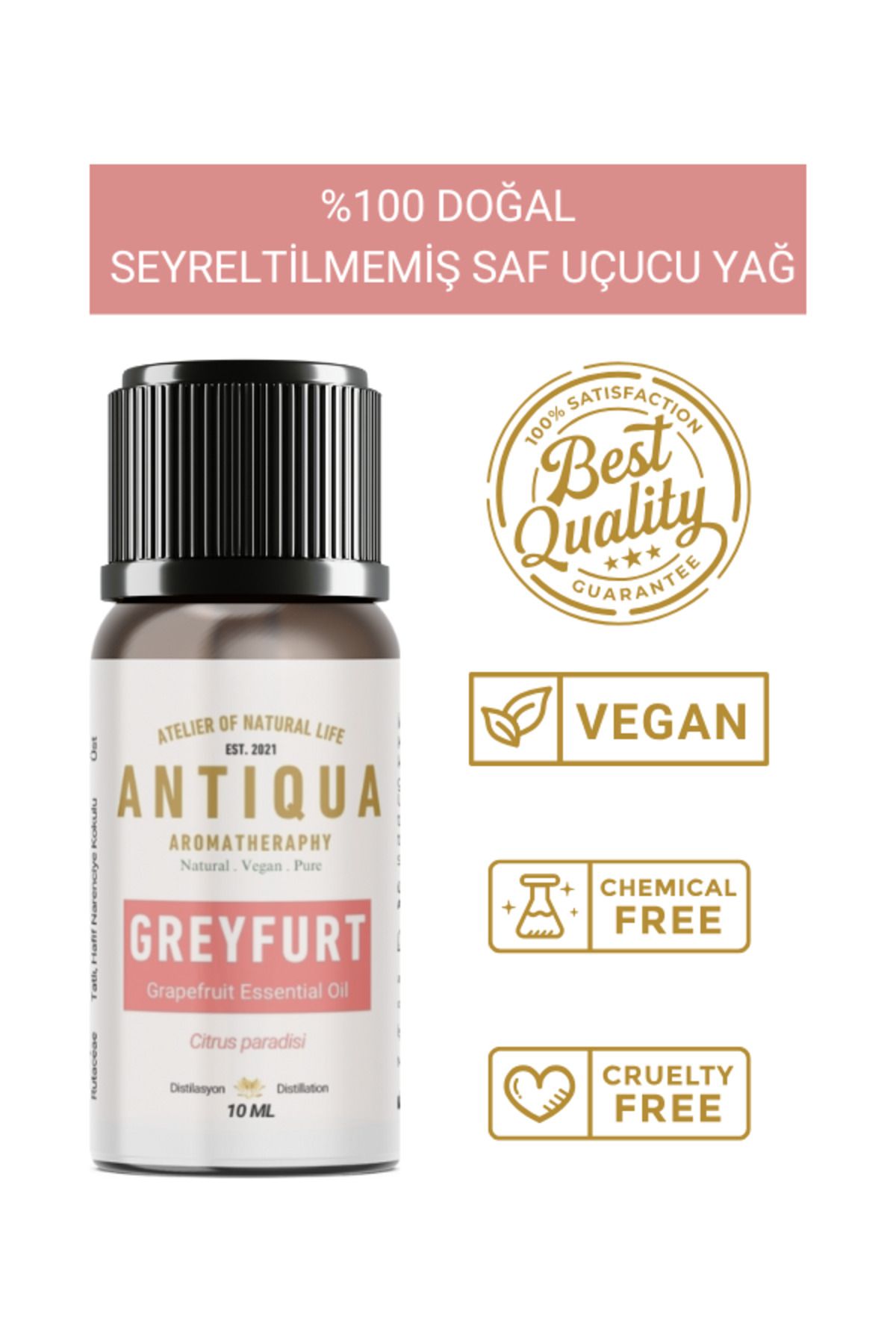 Antiqua Aromaterapi Greyfurt Uçucu Yağı 10 Ml (Seyreltilmemiş Ürün, %100 Doğal ve Saf)