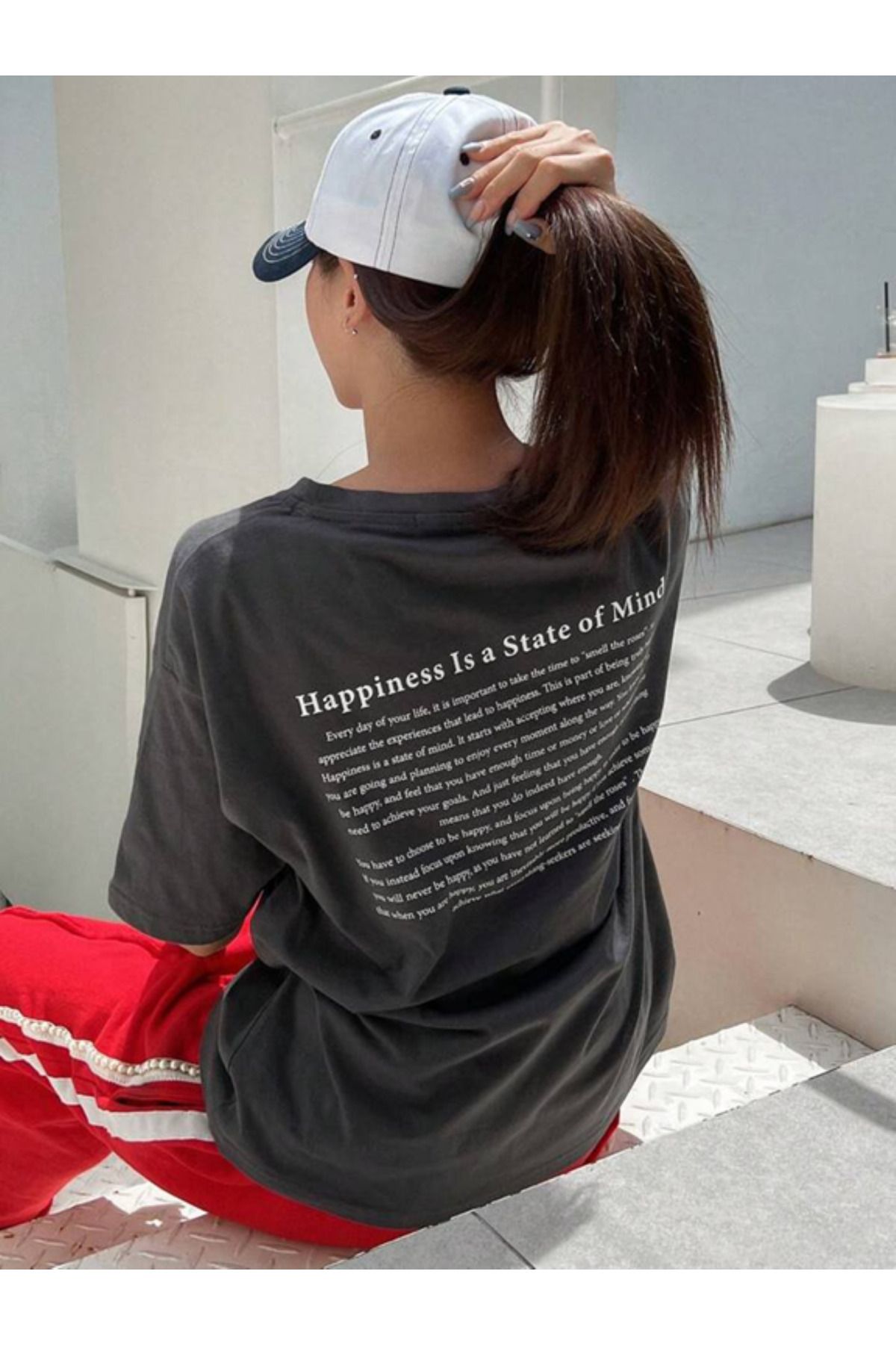 FULL TOLERANCE Happiness İs a State Of Mind Baskılı Oversize Tshirt