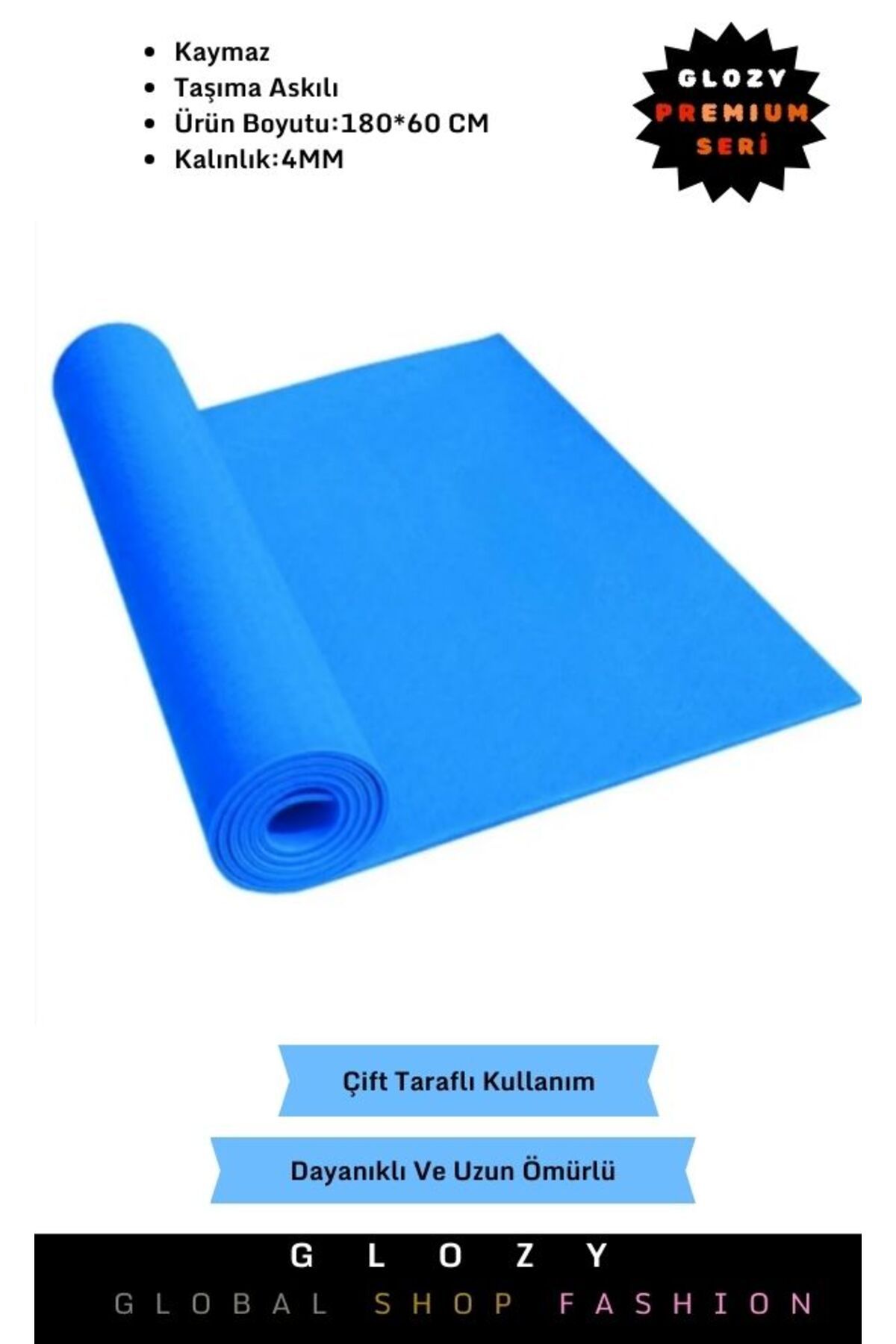 GLOZY Premium Seri Taşıma Askılı Su Geçirmez Kalın Çift Taraflı Çadır Uyku Kamp Matı (180x60-4mm)