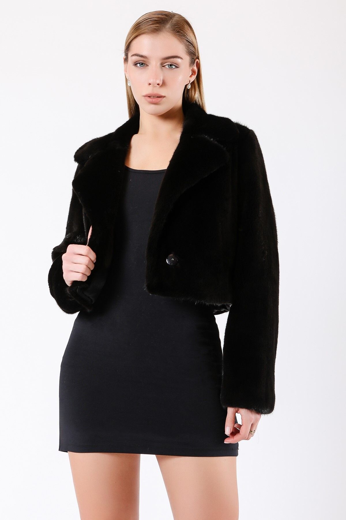 Leather Club-Black Mink Fur Garnished Cashmere Coat 6