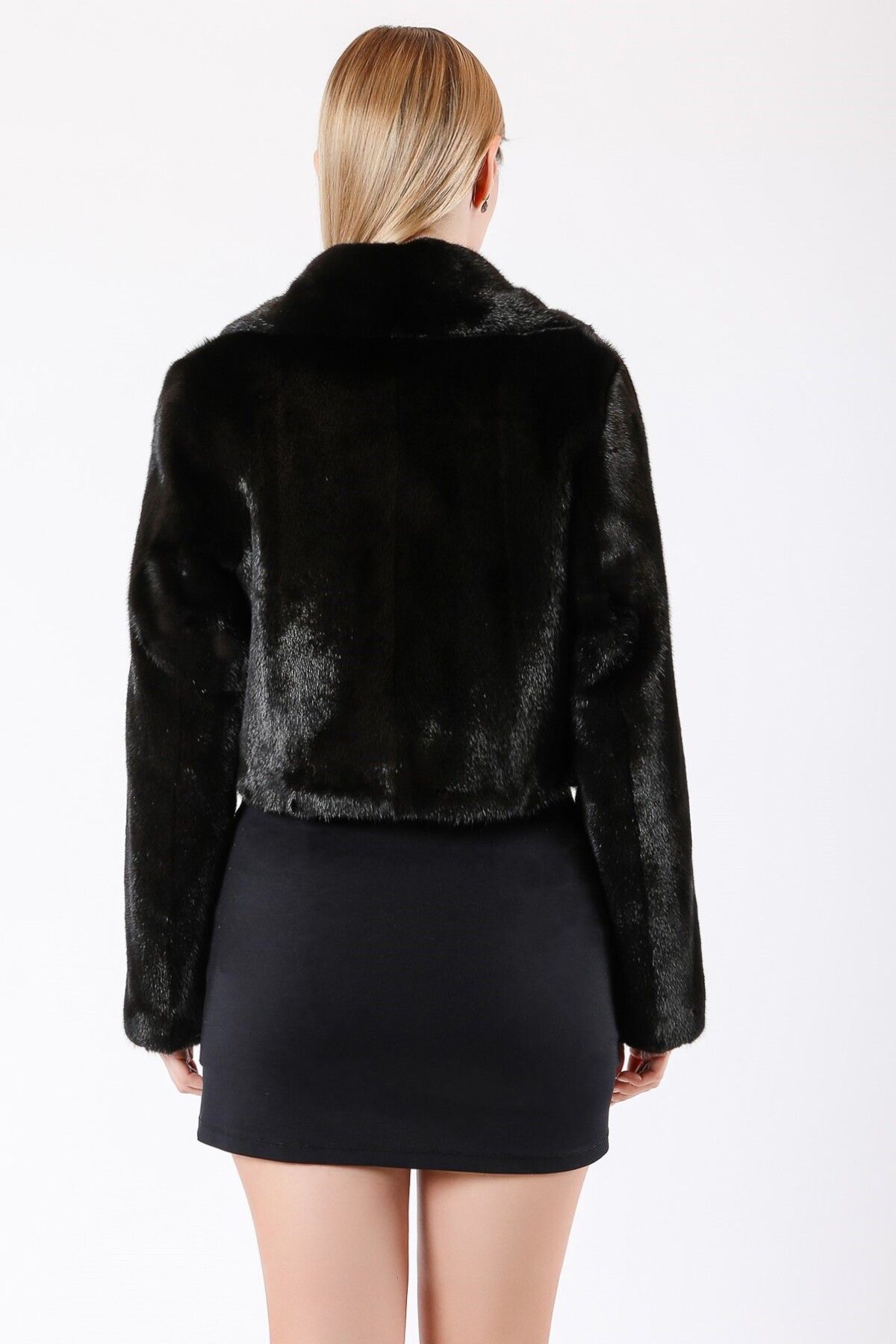 Leather Club-Black Mink Fur Garnished Cashmere Coat 7