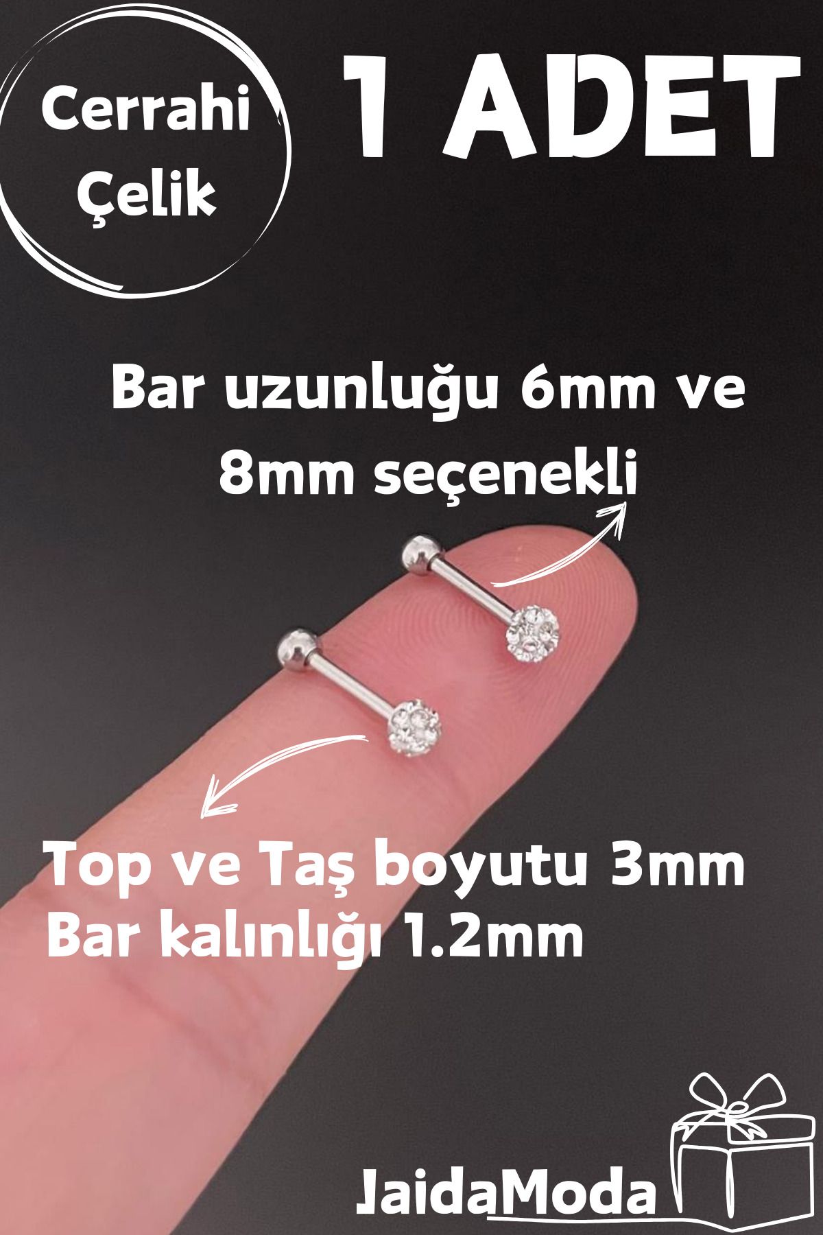 Jaida Moda Gümüş Top ve Shambala Taşlı Helix Tragus Çelik Piercing