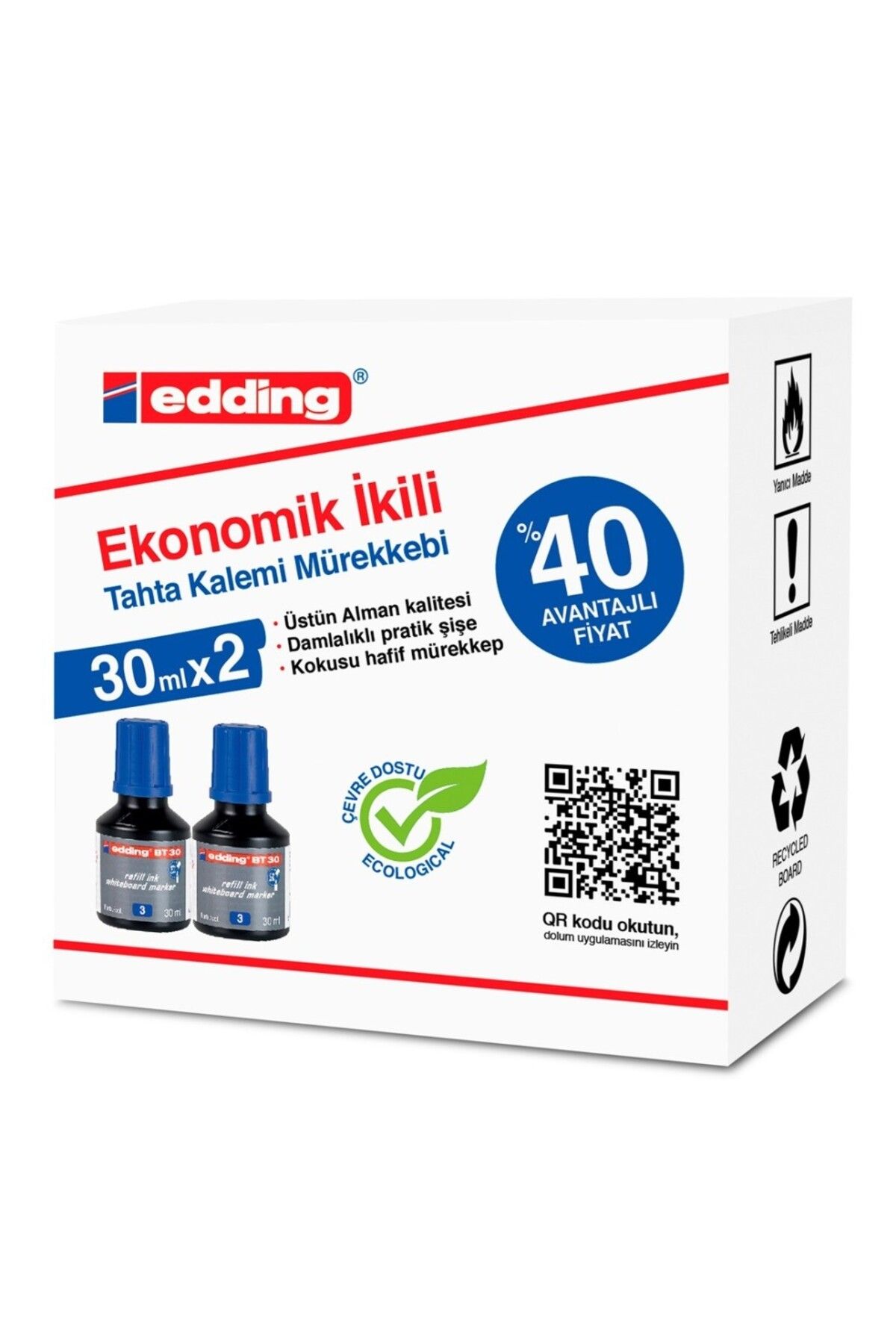 Edding Tahta Kalemi Mürekkebi Mavi 30 ml (2 Adet)