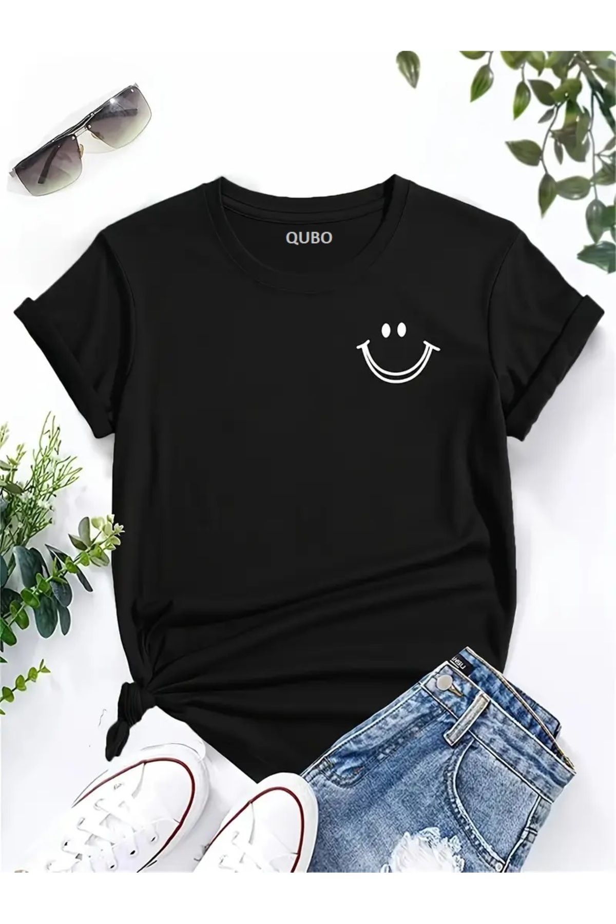 qubo sportswear & company QUBO Kadın Siyah  Baskılı Oversize Tshirt