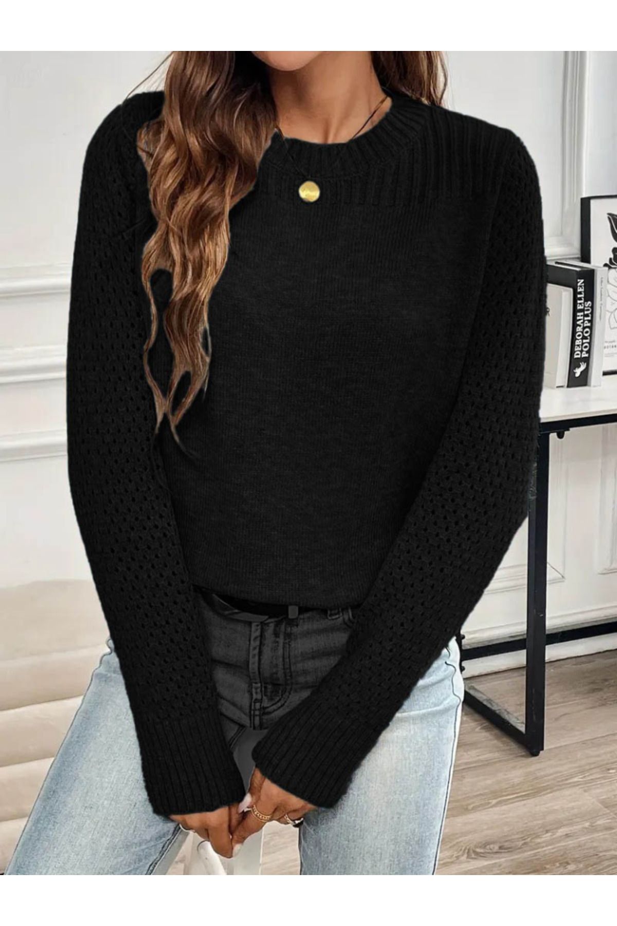 velmorafashion Kadın Uzun Kollu Bisiklet Yaka Triko Bluz