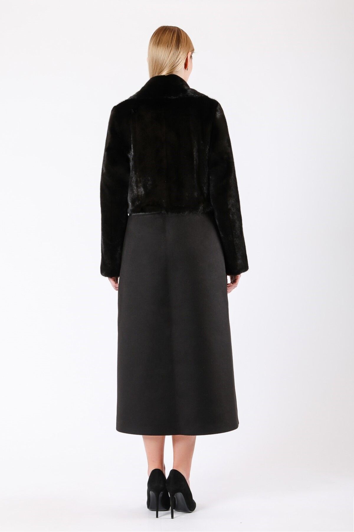 Leather Club-Black Mink Fur Garnished Cashmere Coat 4