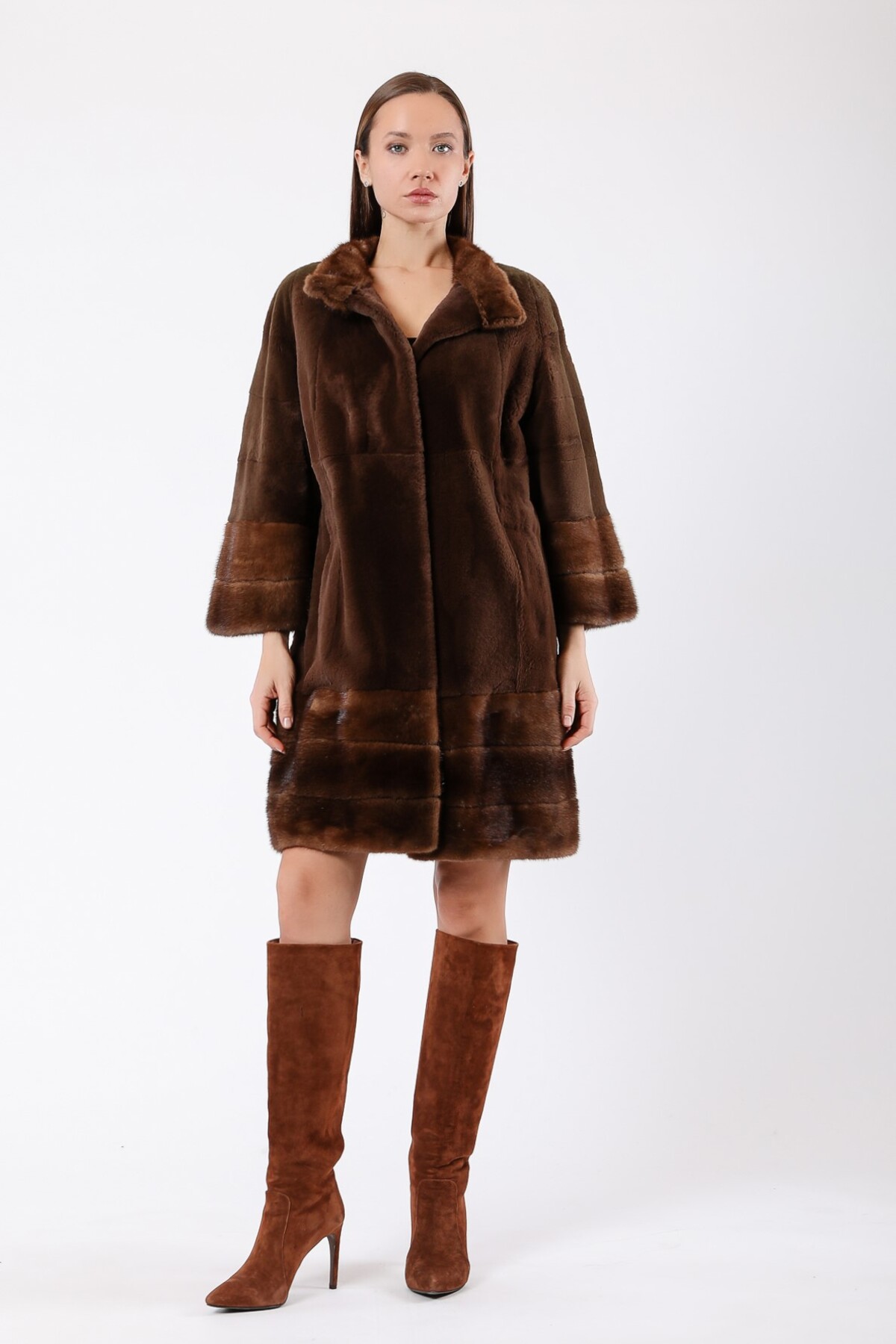 carbon2cobalt ブラウンレザーアウター XXL Leather Club Naturel Kahve Mink Garnili Rex Kürk Kaban - Fiyatı
