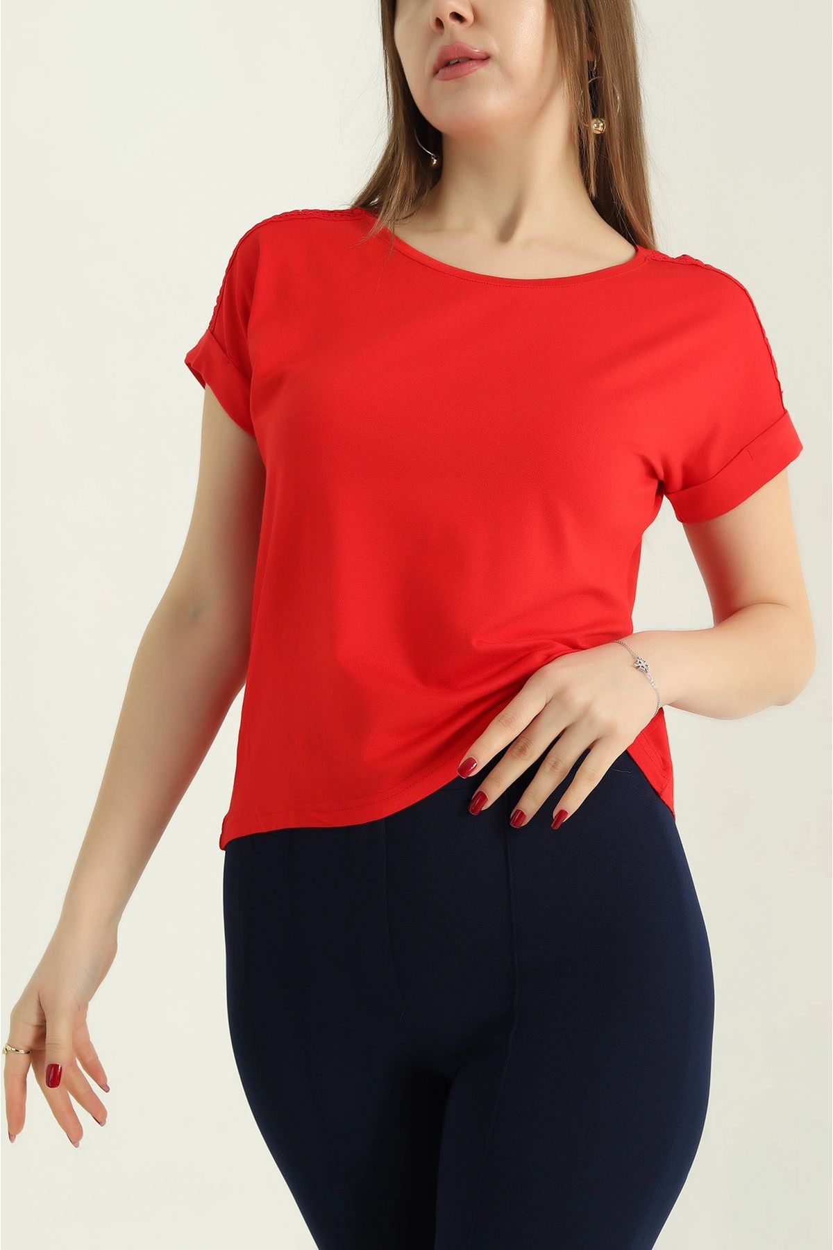 vuvutasarım-New Season Red Lace Shoulder Viscose Blouse 1