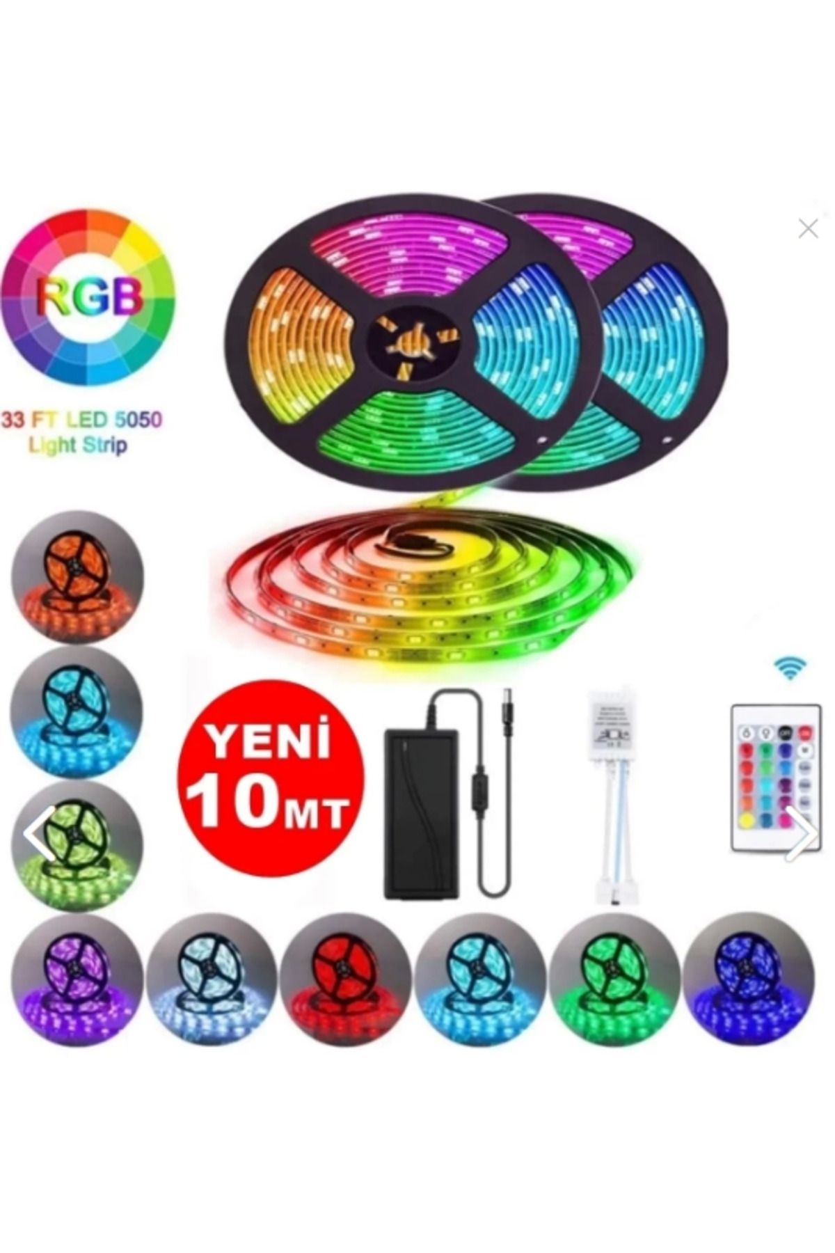 BrcDesing 10 Mt Animasyonlu Tak Çalıştır Kumandalı Trafolu Rgb Şerit Işık Aydınlatma Şerit Led