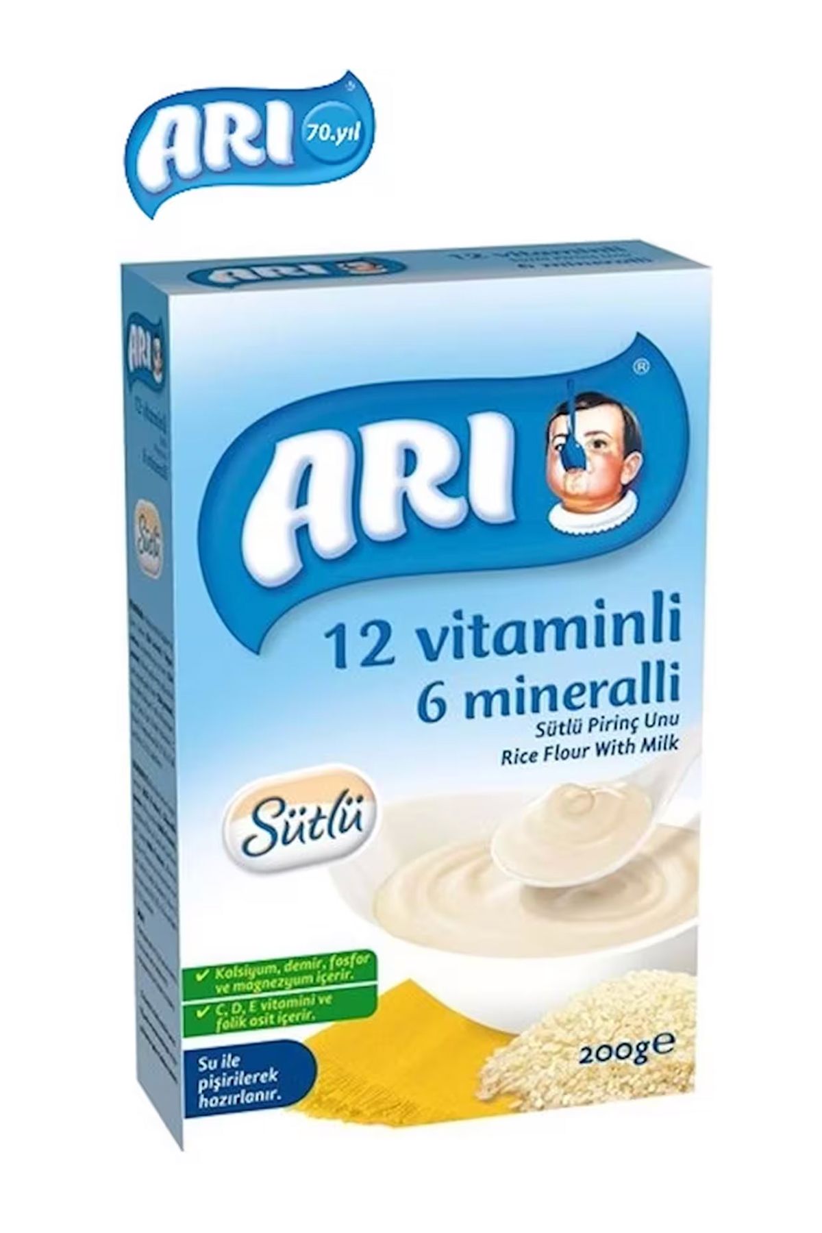 Arı Mama 12 Vitaminli 6 Mineralli Sütlü Pirinçli Sade 200 gr