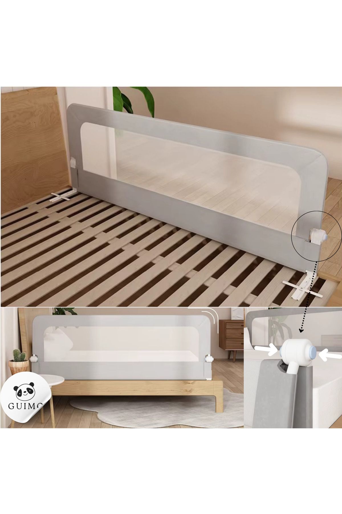 GUİMO-Guimo 120cm Double Mesh Bed Barrier Foldable Base Railing Foldable Bed Rail Guard Bed Rail 2