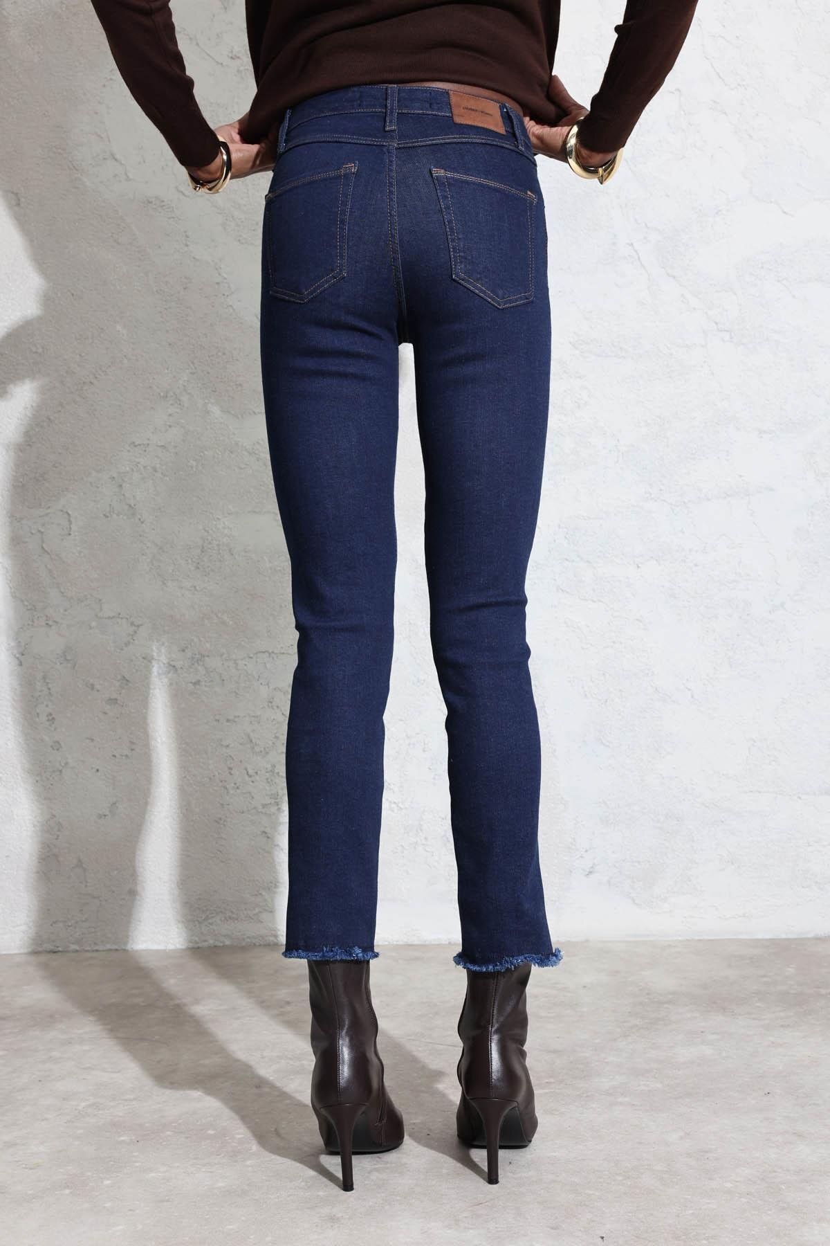 5in1Canpolat-Dark Navy High Waist Leg Slit Jeans 7413 5