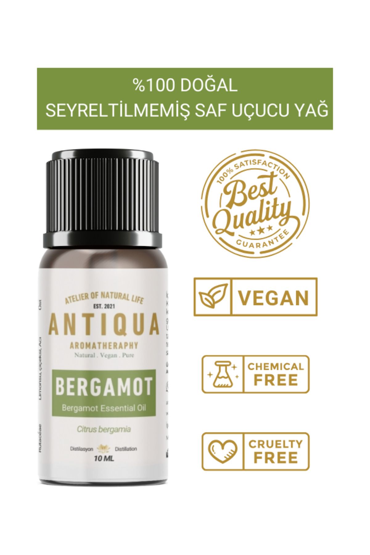 Antiqua Aromaterapi Bergamot Uçucu Yağı 10 Ml (Seyreltilmemiş Ürün, %100 Doğal ve Saf)