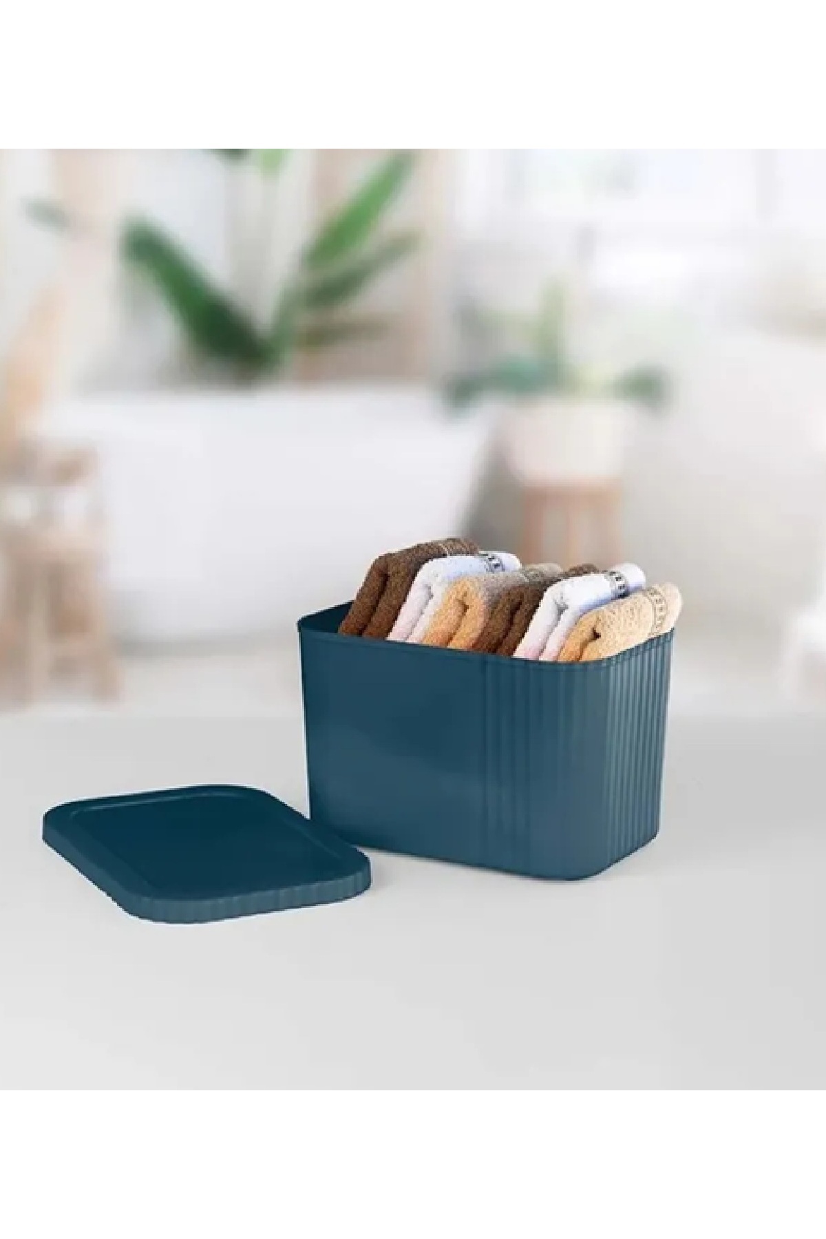 Roza's Home-2 Pieces 6 Liters Midi Multi-Purpose Storage Box with Lid - Towel, Cosmetic Personal Item Organizer 3