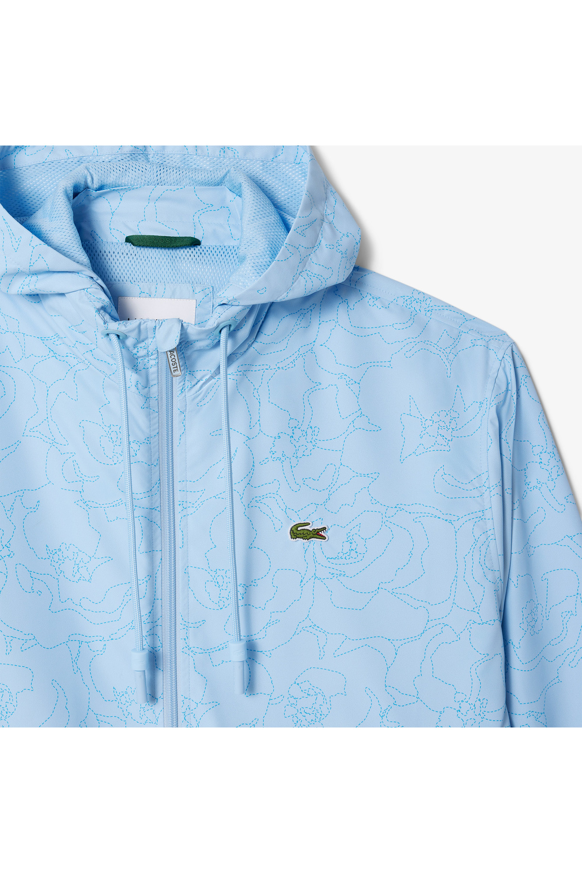 Lacoste  Erkek Regular Fit Kapüşonlu Desenli Mavi Rüzgarlık - Görsel 6