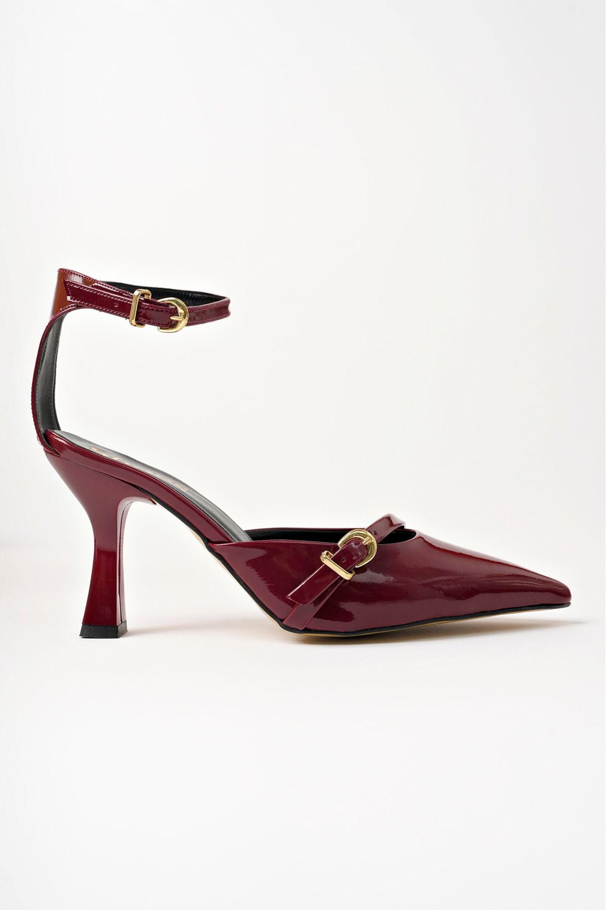 meyra'nın ayakkabıları-Women's Burgundy Buckle Ankle Detailed Elegant Thin Heeled Shoes 6