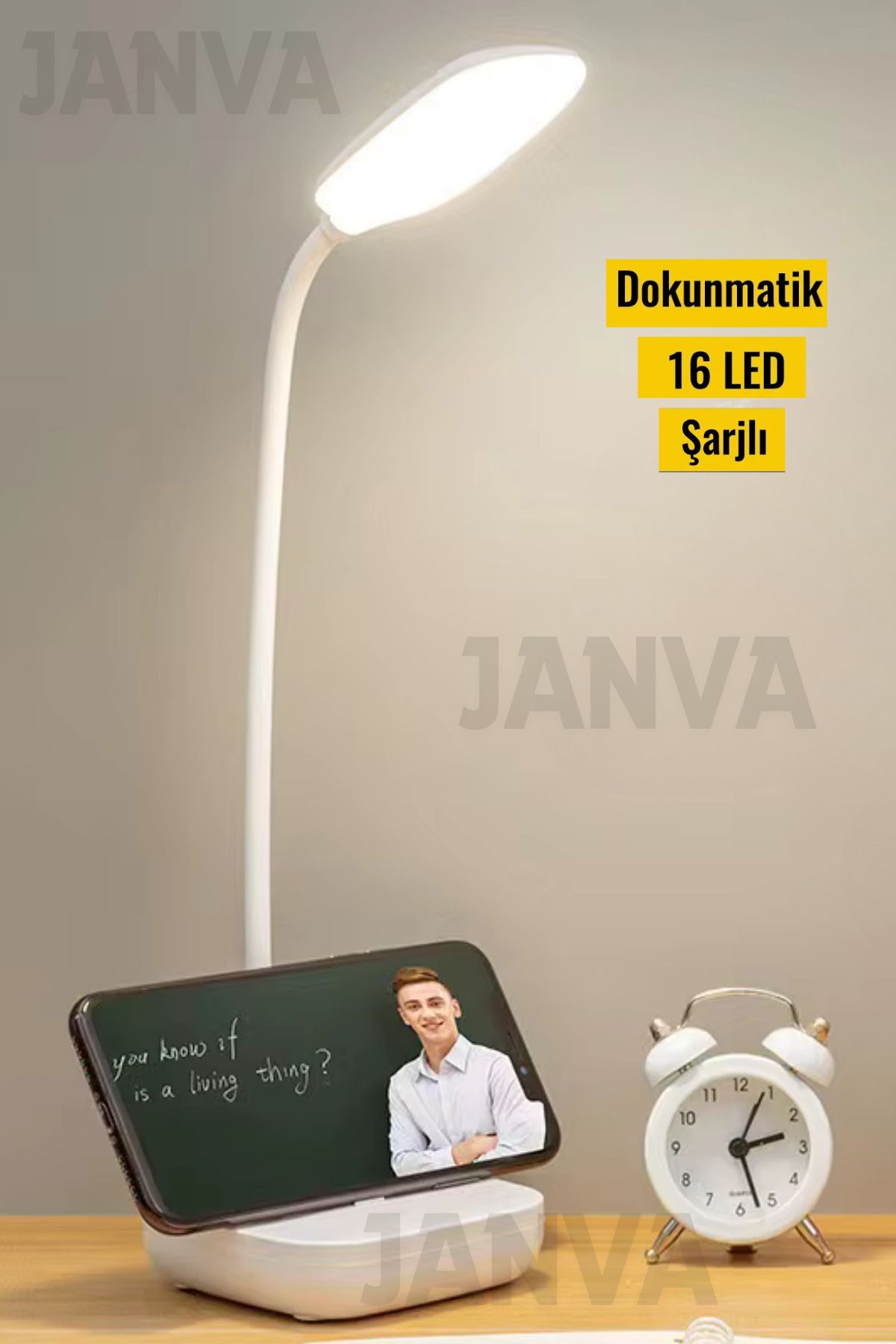 Janva Kablosuz Şarjlı Dokunmatik 16 LED Masa Lambası Ders Çalışma Okuma Işığı Dimmer Ayarlı