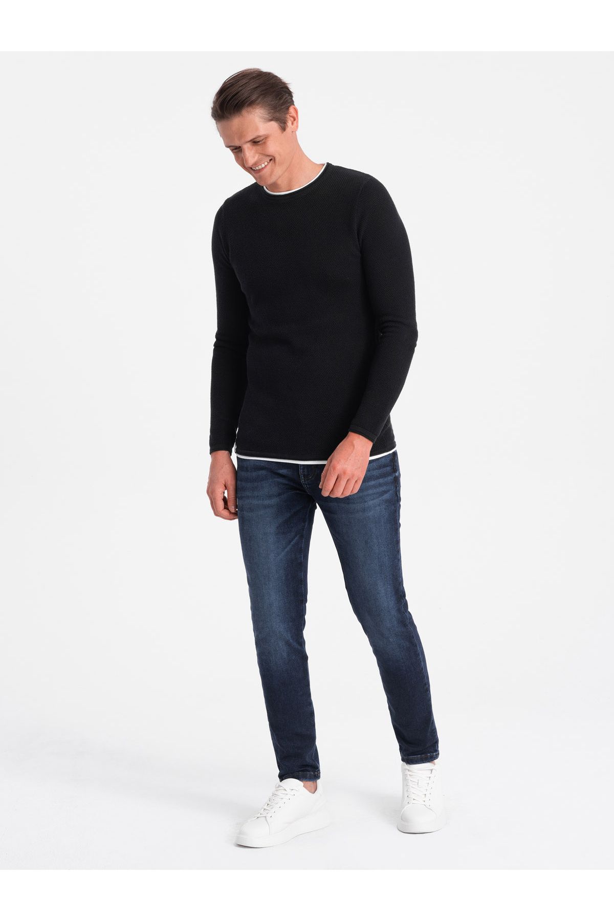 OMBRE-Herren Baumwollpullover mit Rundhalsausschnitt - schwarz V1 OM-SWSW-0103 S 4