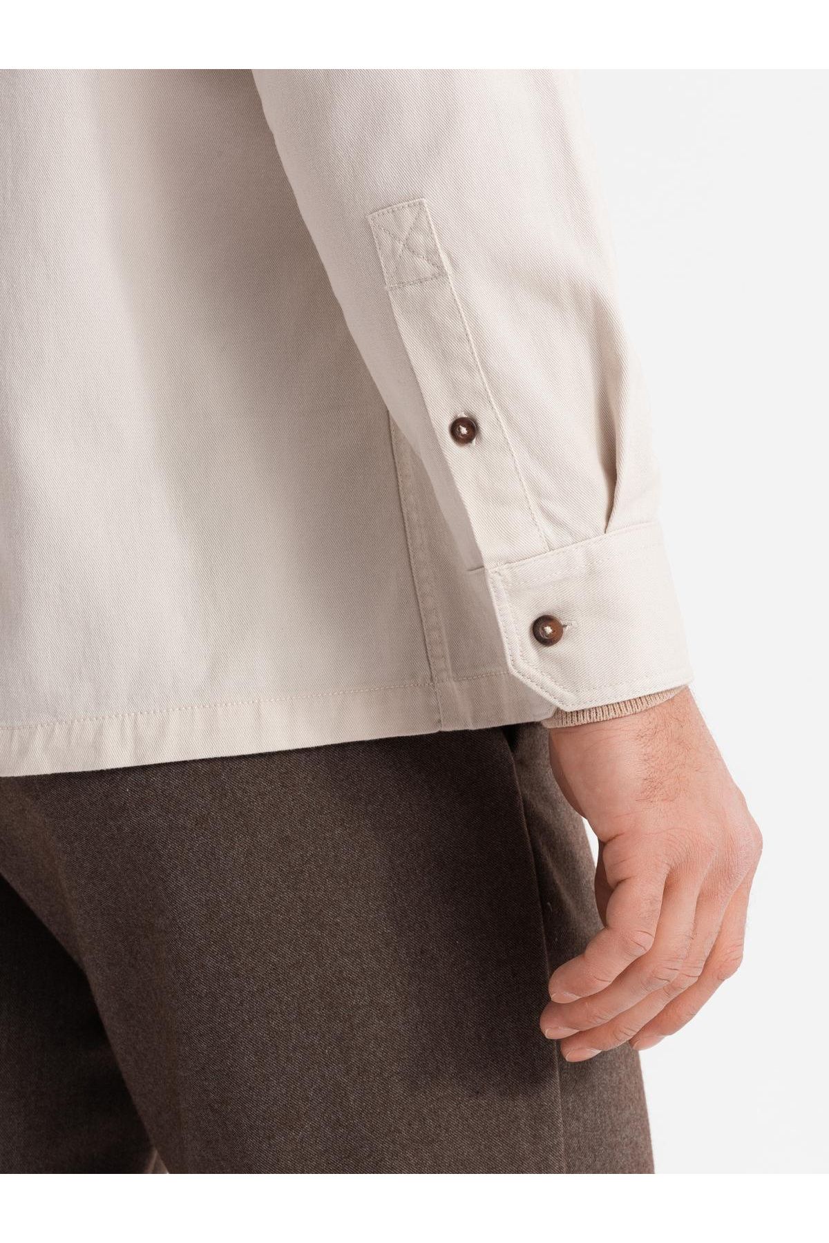 OMBRE-Ανδρικό βαμβακερό πουκάμισο REGULAR FIT με τσέπες με κουμπιά - κρεμ V1 OM-SHCS-0146 XL 6