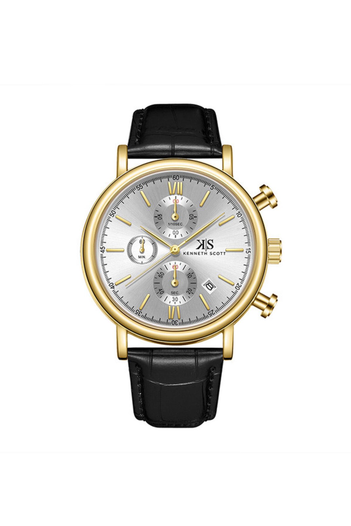 Kenneth Scott-Kenneth Scott K23151-GLBW Men Chrono & Multi Function Display Watch & Genuine Leather  Strap Black 1