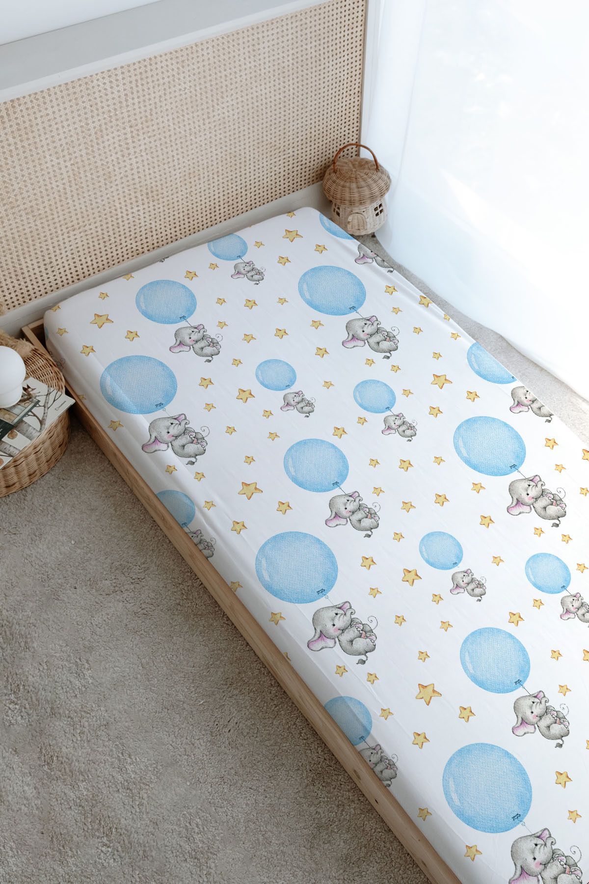 Tuğba Kuğu-Blue Large Balloon Printed Children's Bed Sheet - Baby Series 1