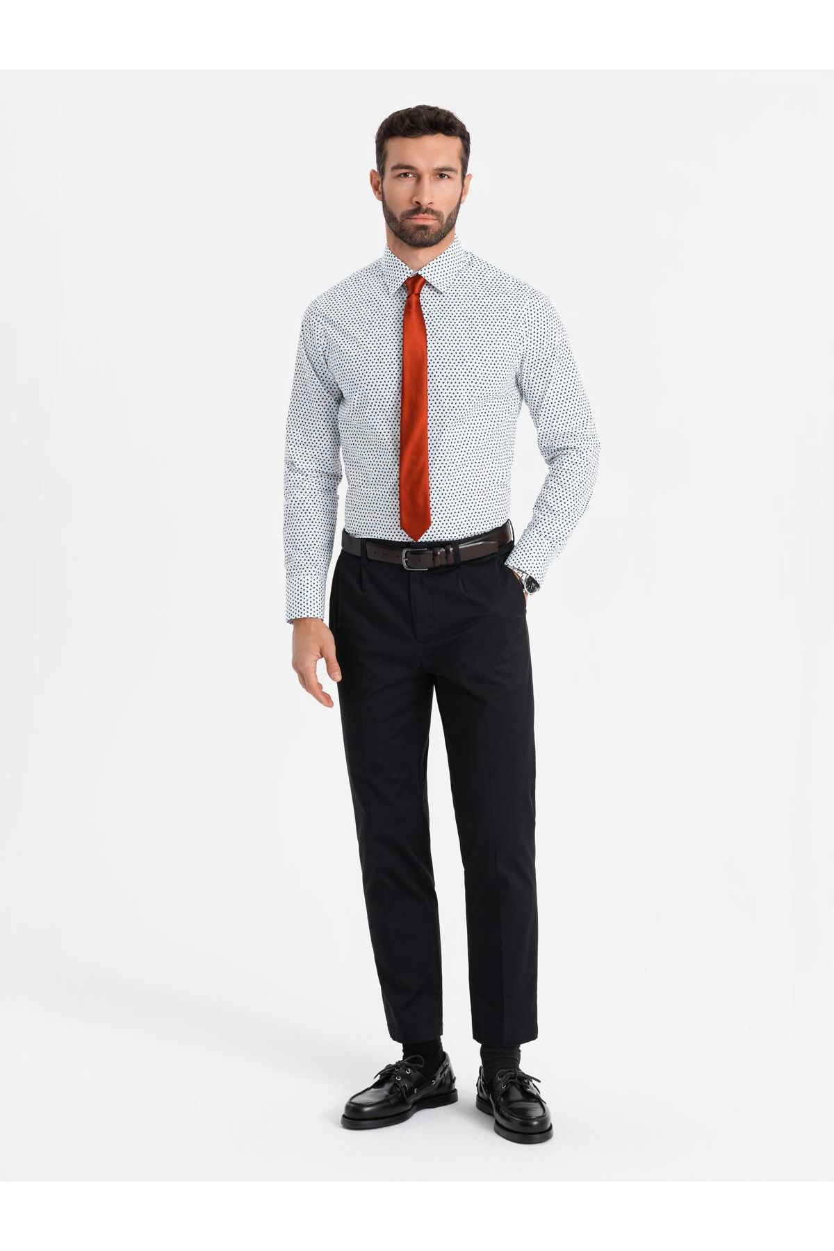 OMBRE-Pánska košeľa SLIM FIT jemného vzoru - biela V2 OM-SHCS-0140 XXL 4