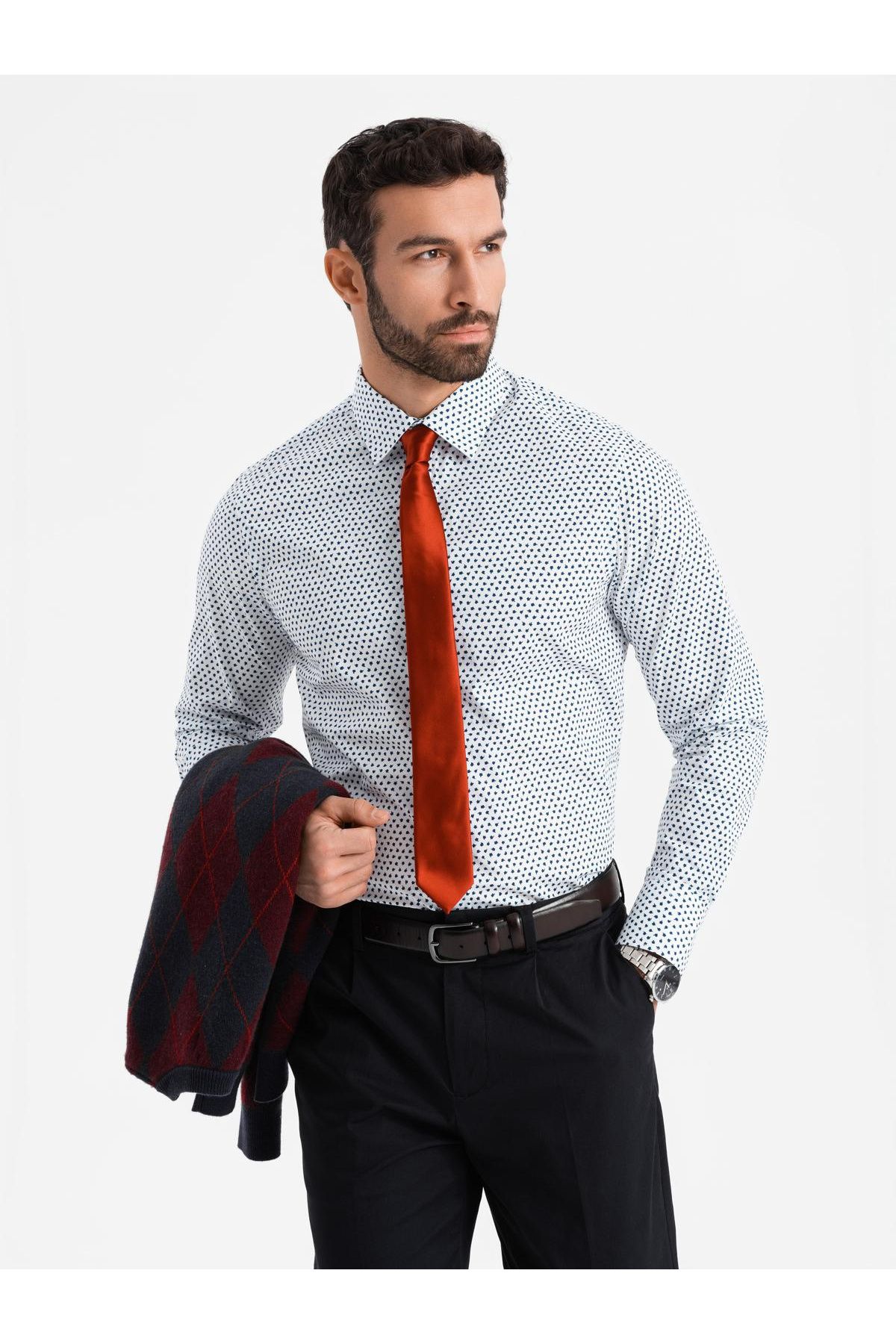 OMBRE-Pánska košeľa SLIM FIT jemného vzoru - biela V2 OM-SHCS-0140 XXL 1