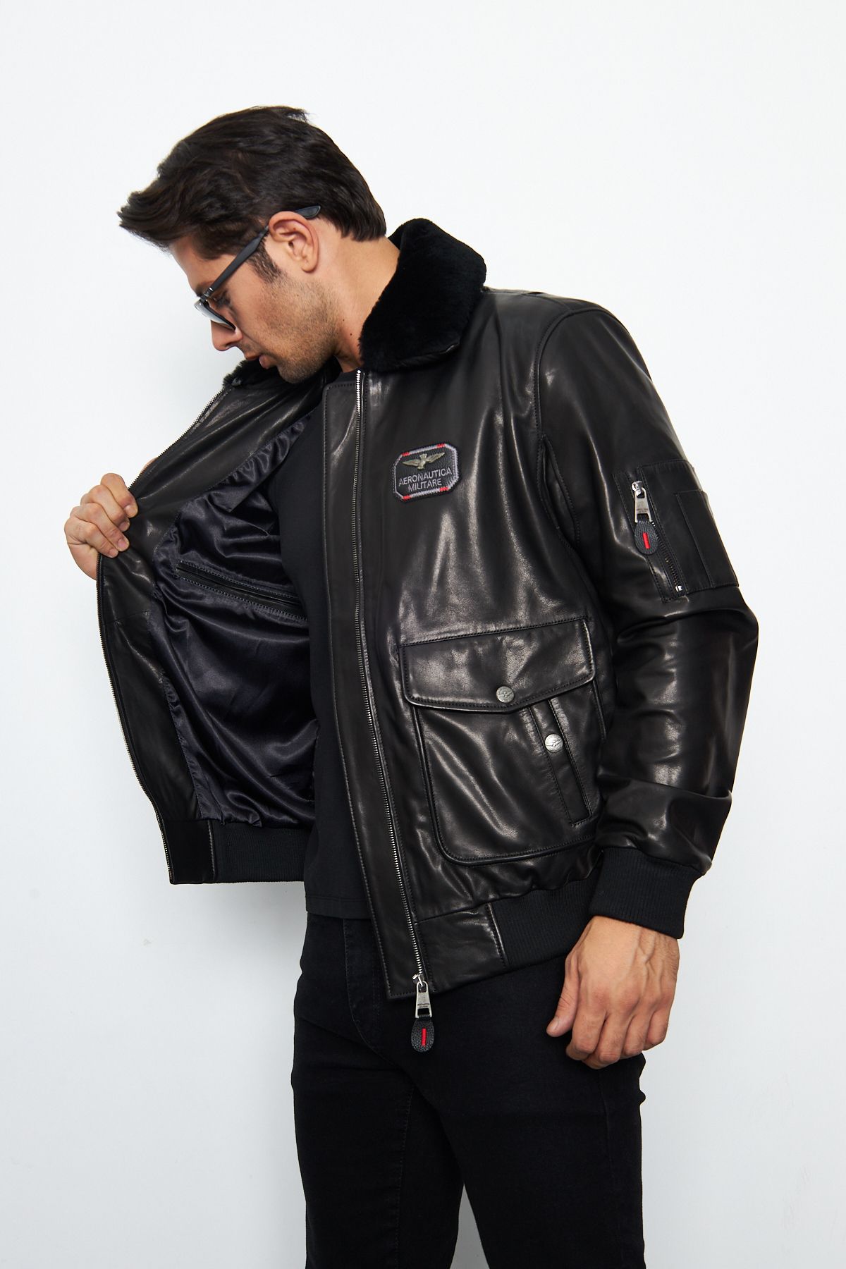 By Marki Marki-Maverick Black Genuine Leather Jacket with Shearling Collar and Zipper Detail, 1St. Class Quality - 502322 7