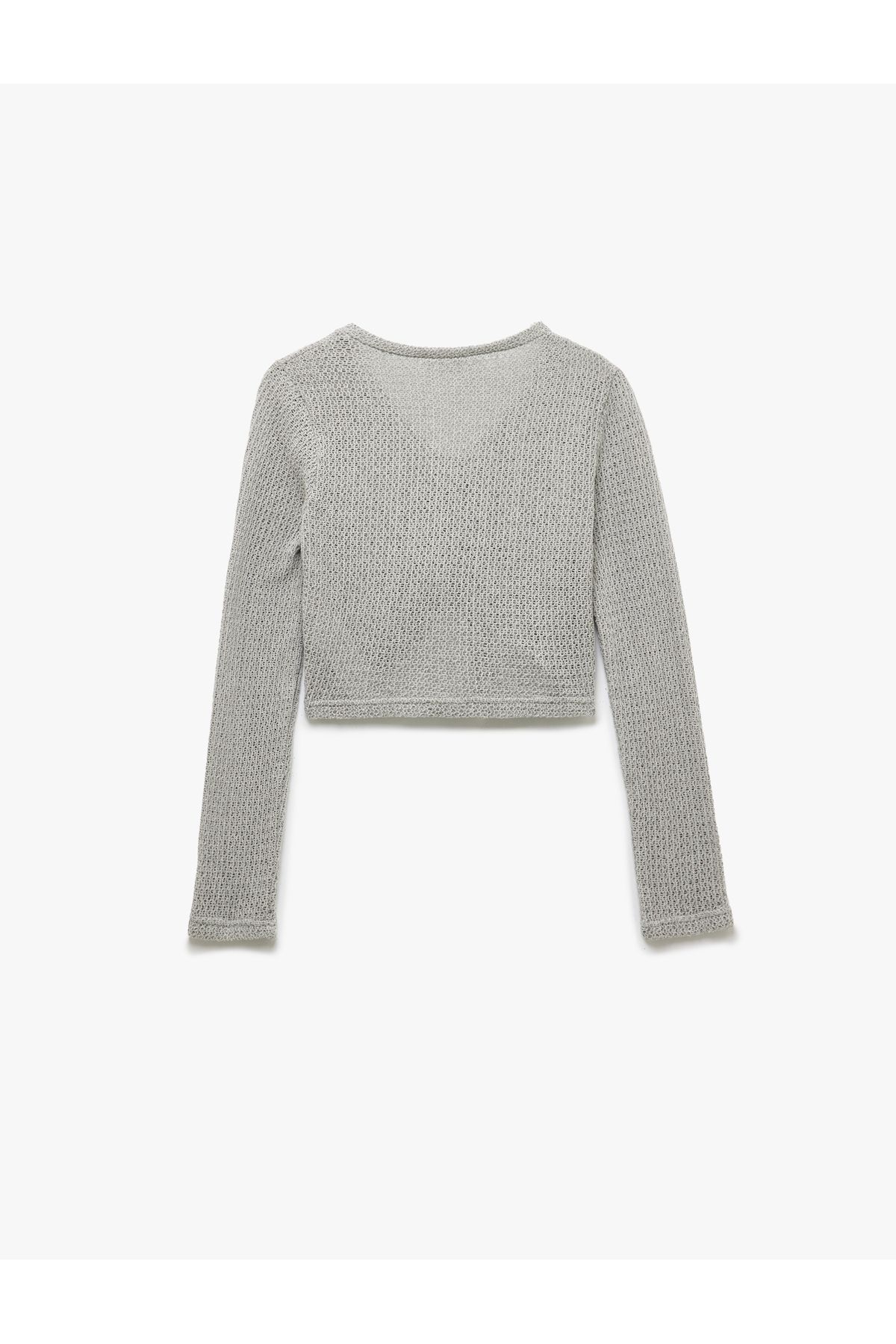 Koton-Long Sleeve Gathered V Neck Knitwear Wool Blended Crop T-Shirt 4