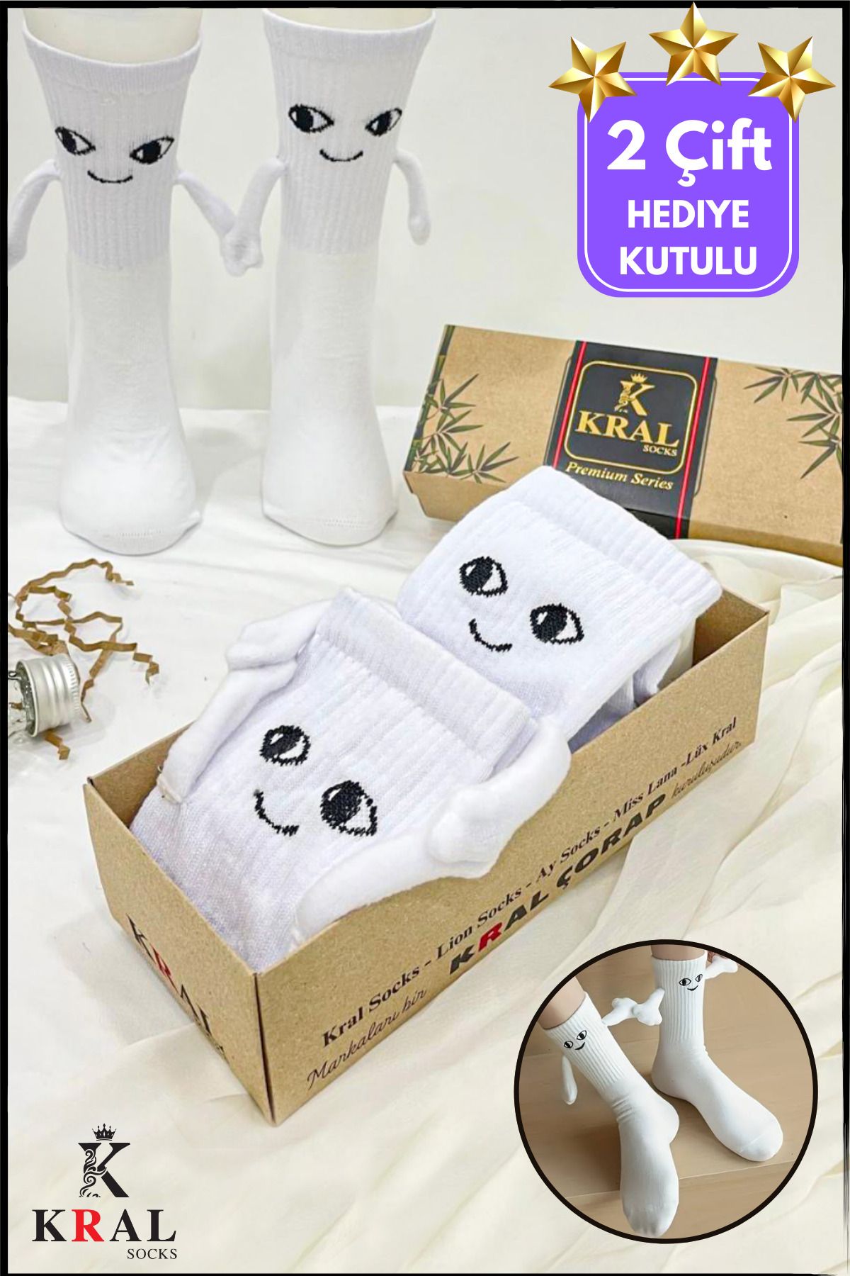 KRAL SOCKS Kadın - Erkek Sevgili Çorabı Mıknatıslı Elele Tutuşan Çorap (2 ÇİFT) HEDİYE KUTULU