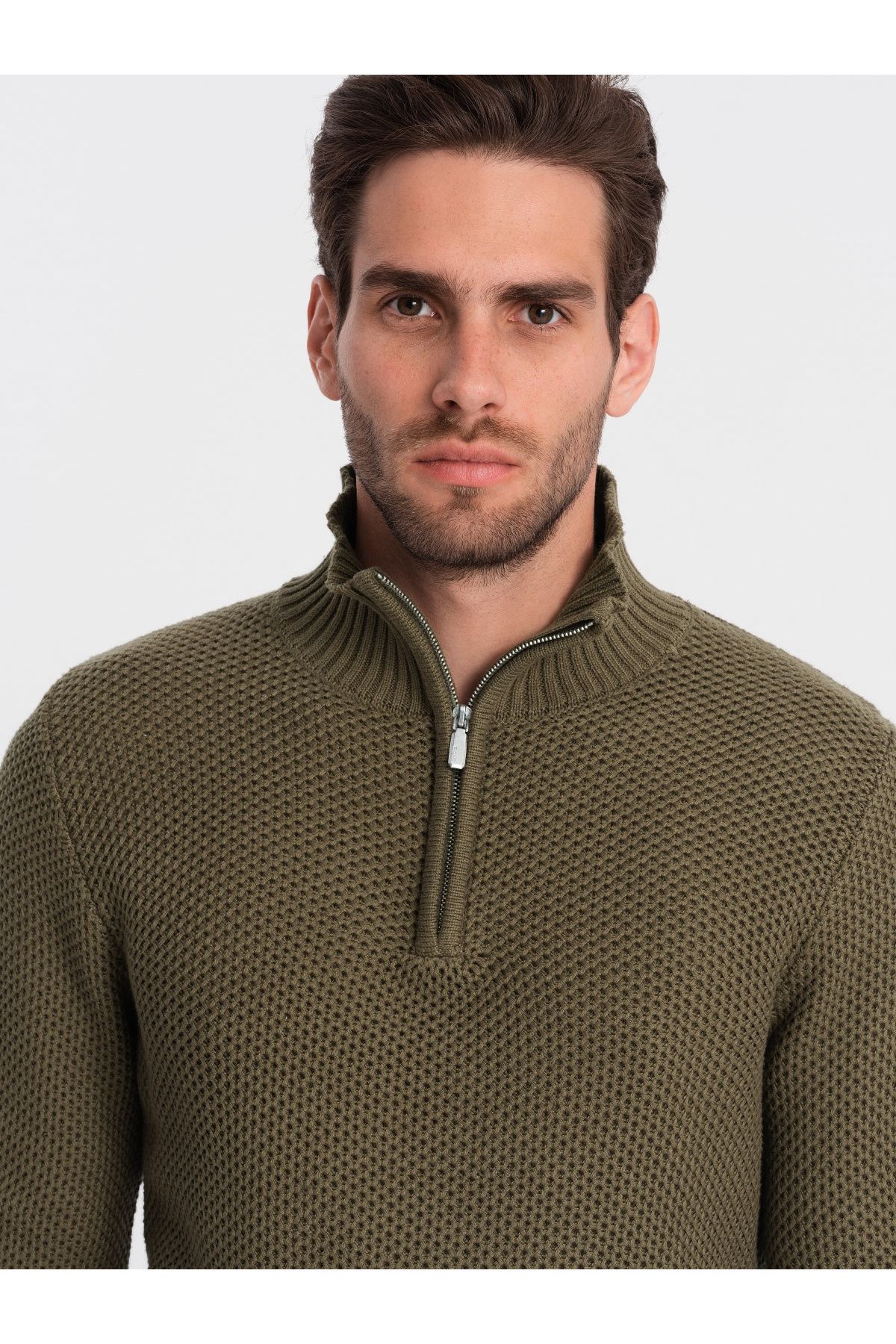 OMBRE-Herren Strickpullover mit Kentkragen - oliv V6 OM-SWZS-0105 XL 2