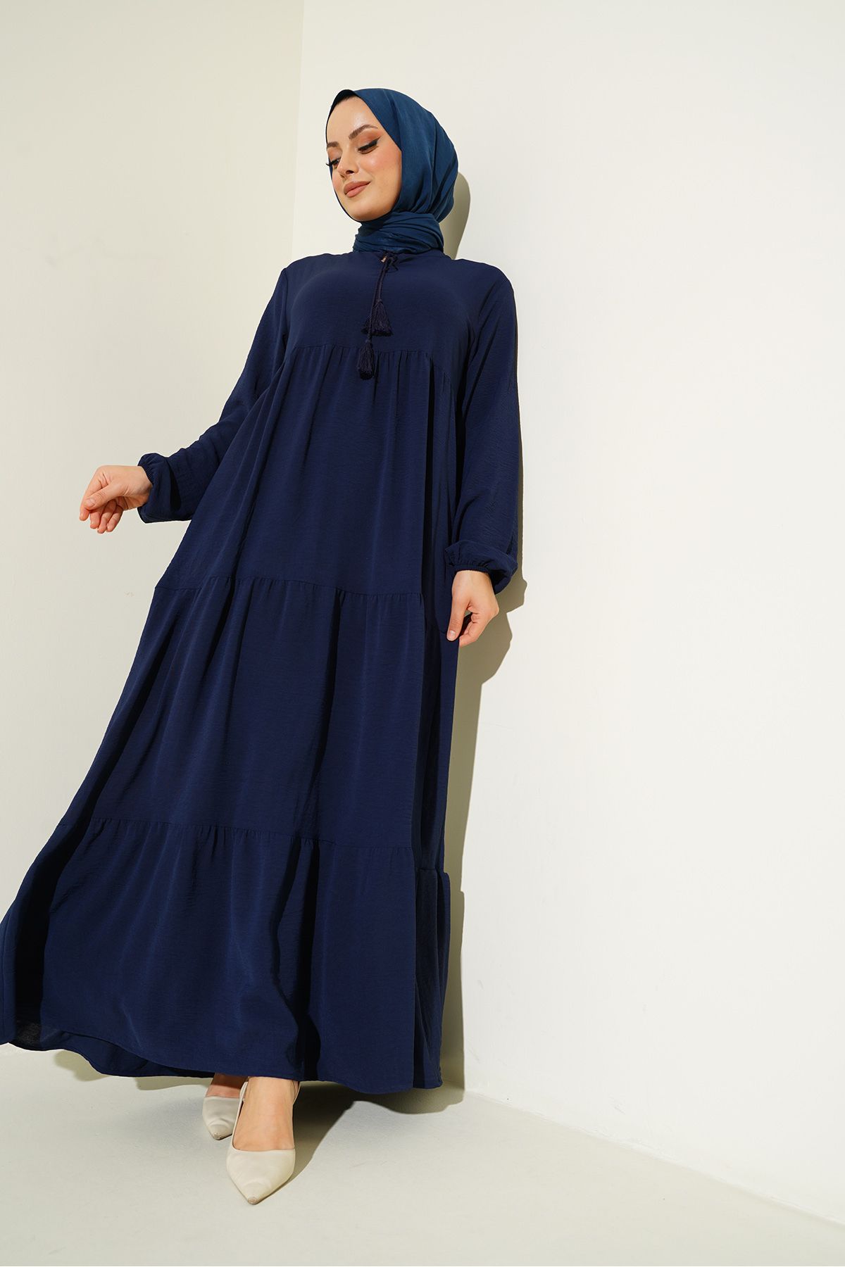 Bigdart-1627 Hijab-Kleid mit Kragen und Schnürung – C. Navy 4