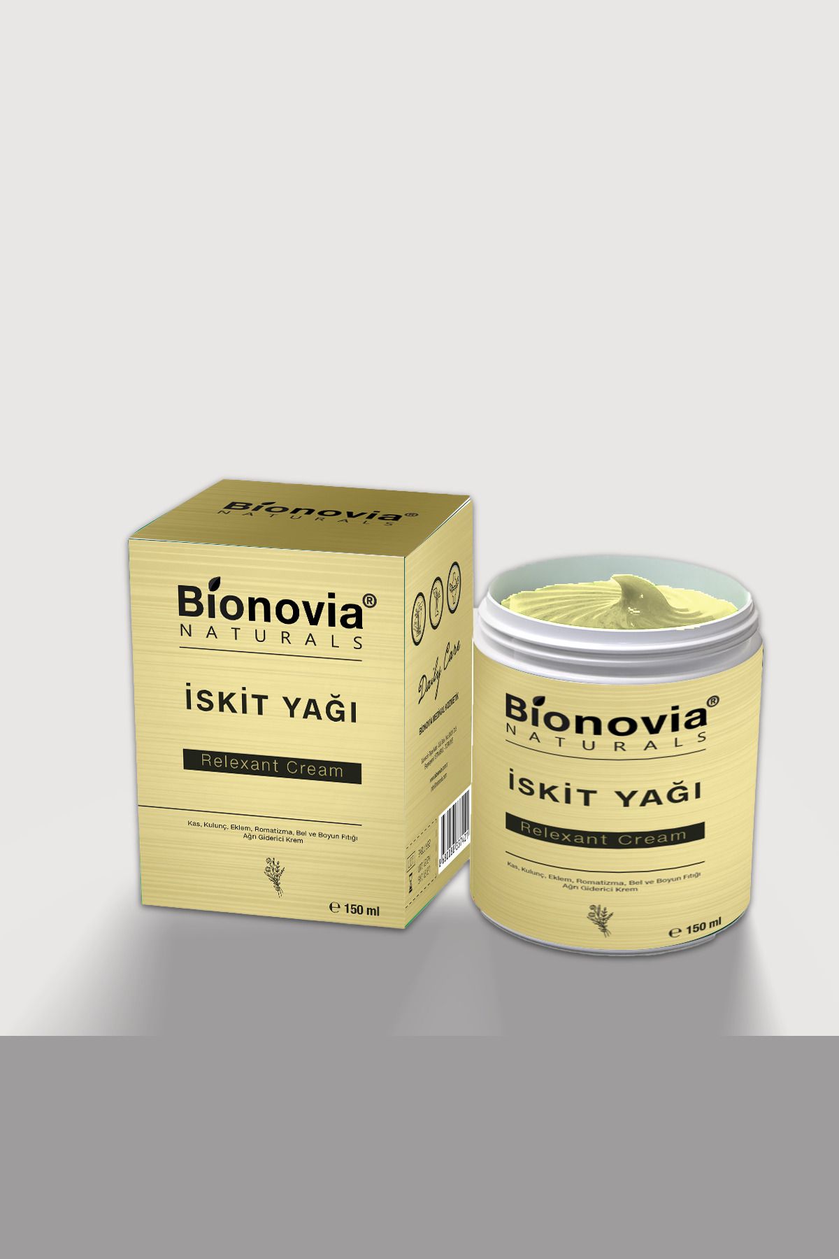 Bionovia İskit Yağı Özel Karışımlı Eklem, , Bel, Boyun Fıtığı, Kas Rahatlatıcı Masaj Kremi 150ml