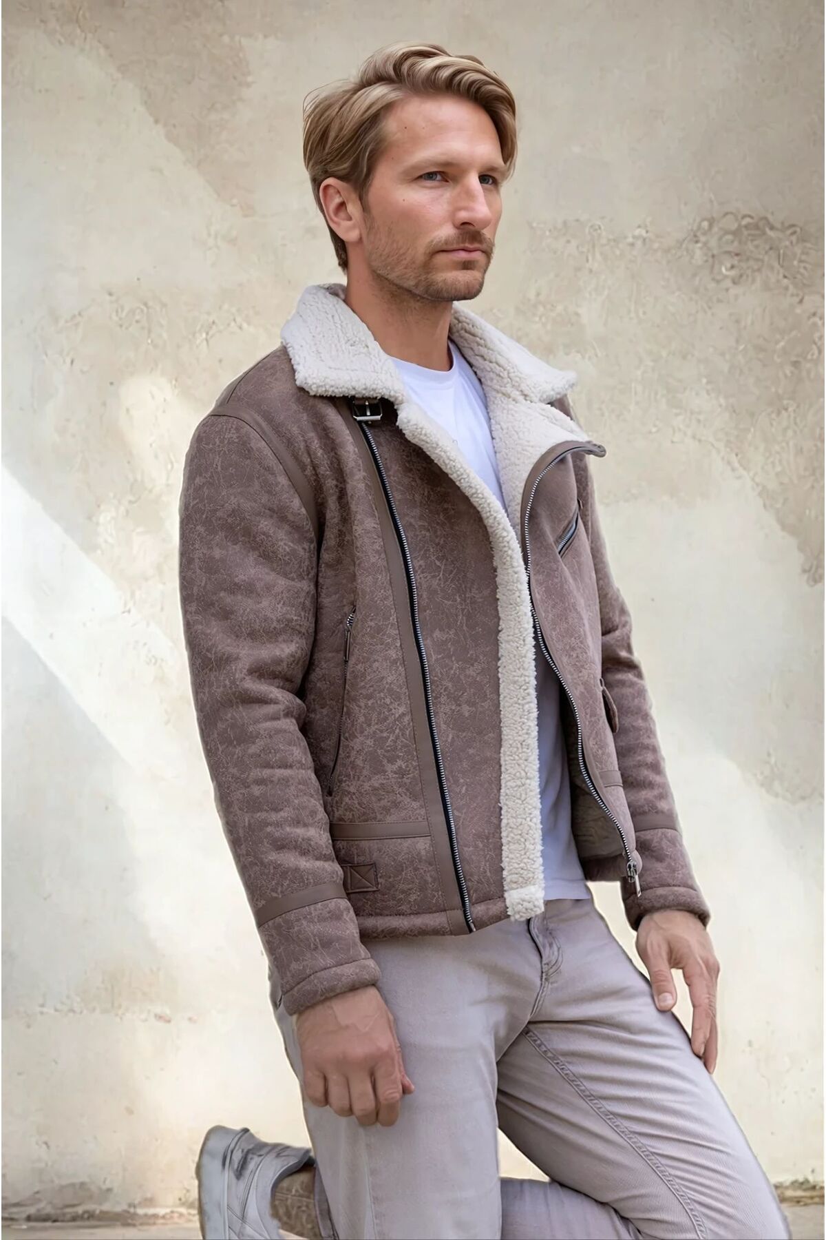 OHEPMODA-Pánský kožený kabát Napa - model North s plnou kožešinou uvnitř 4