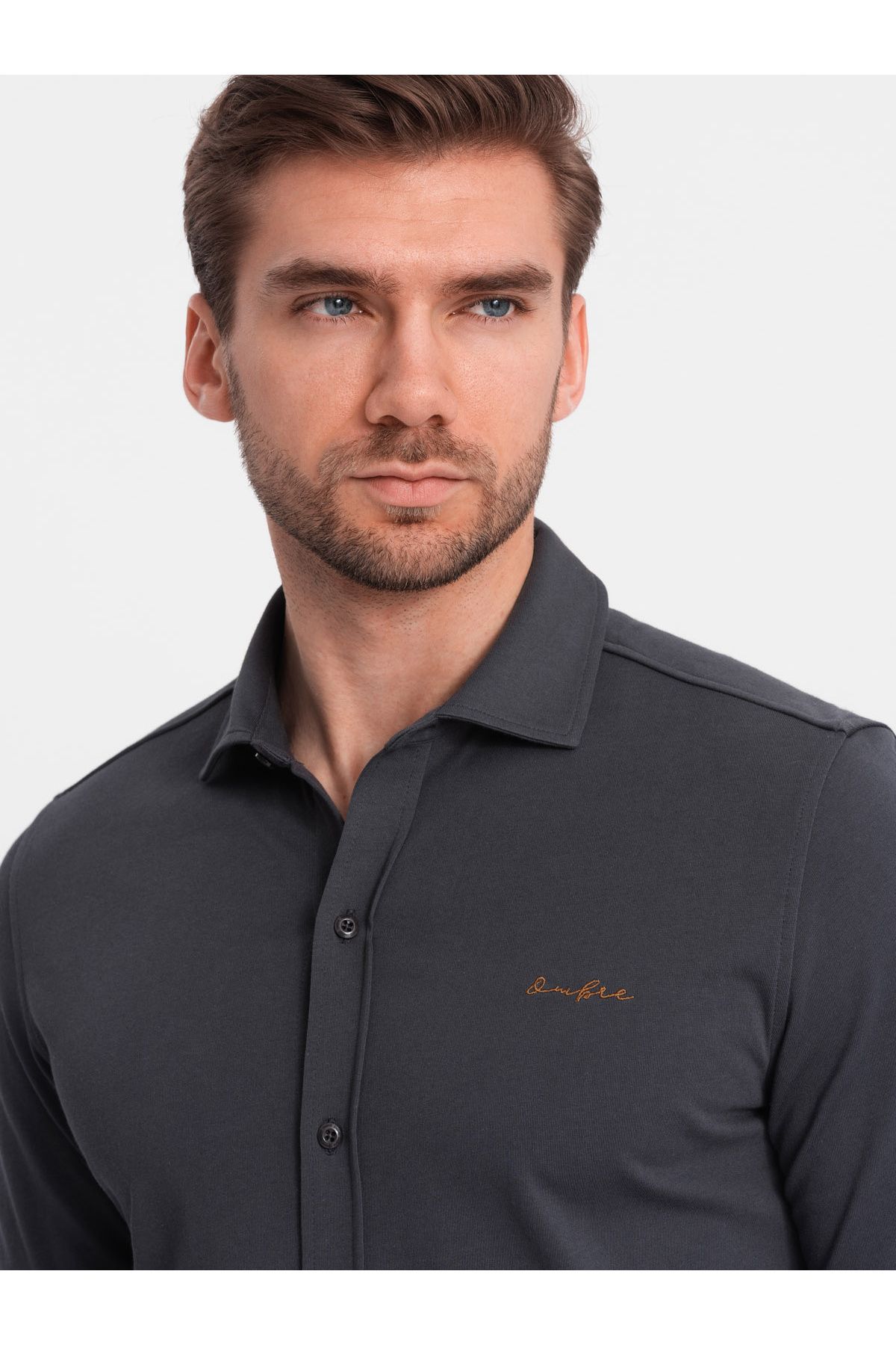 OMBRE-Herren REGULAR Baumwoll-Single-Jersey-Strickhemd - Graphit V6 OM-SHCS-0138 XXL 2