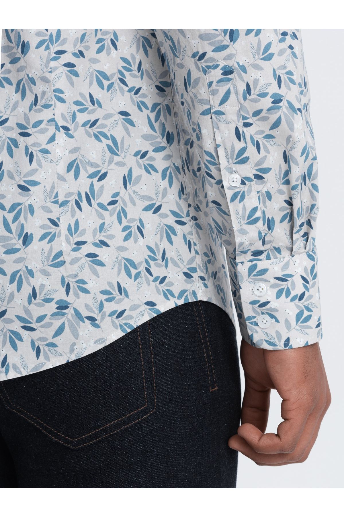 OMBRE-Herren SLIM FIT Hemd im Zweig-Print - blaugrau V2 OM-SHPS-0163 L 6