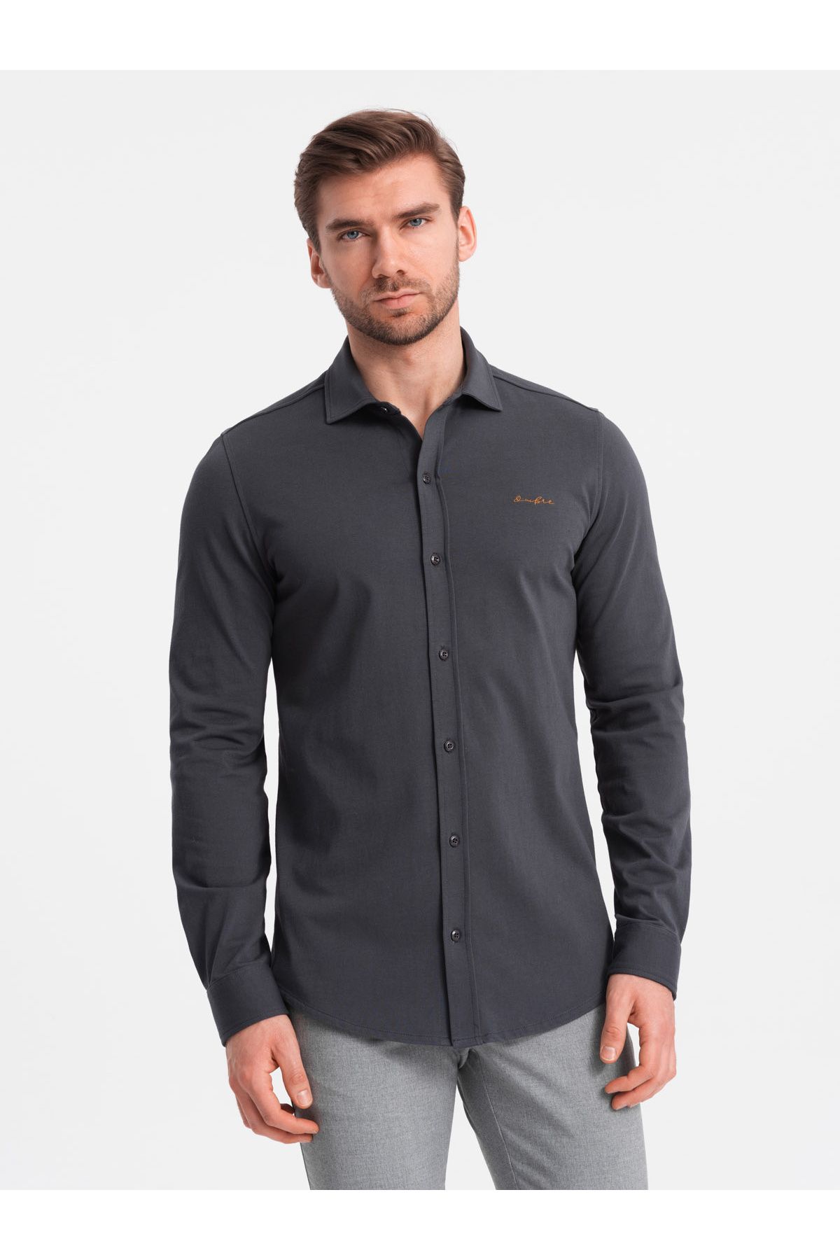 OMBRE-Herren REGULAR Baumwoll-Single-Jersey-Strickhemd - Graphit V6 OM-SHCS-0138 XXL 3