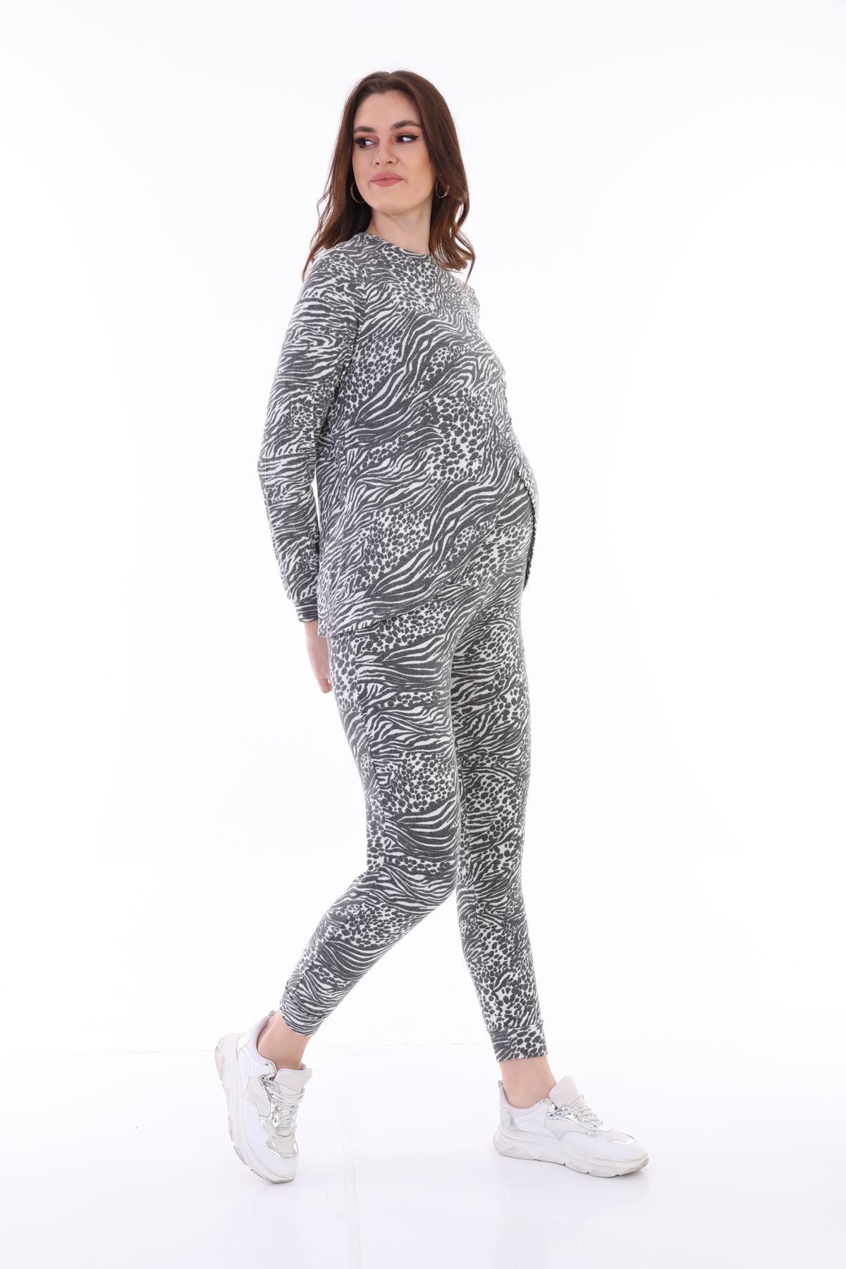 MEGHAN L.A-Gray Zebra Pattern Soft Stretchy Fabric Bottom Top Suit for Pregnant and Maternity Breastfeeding 3