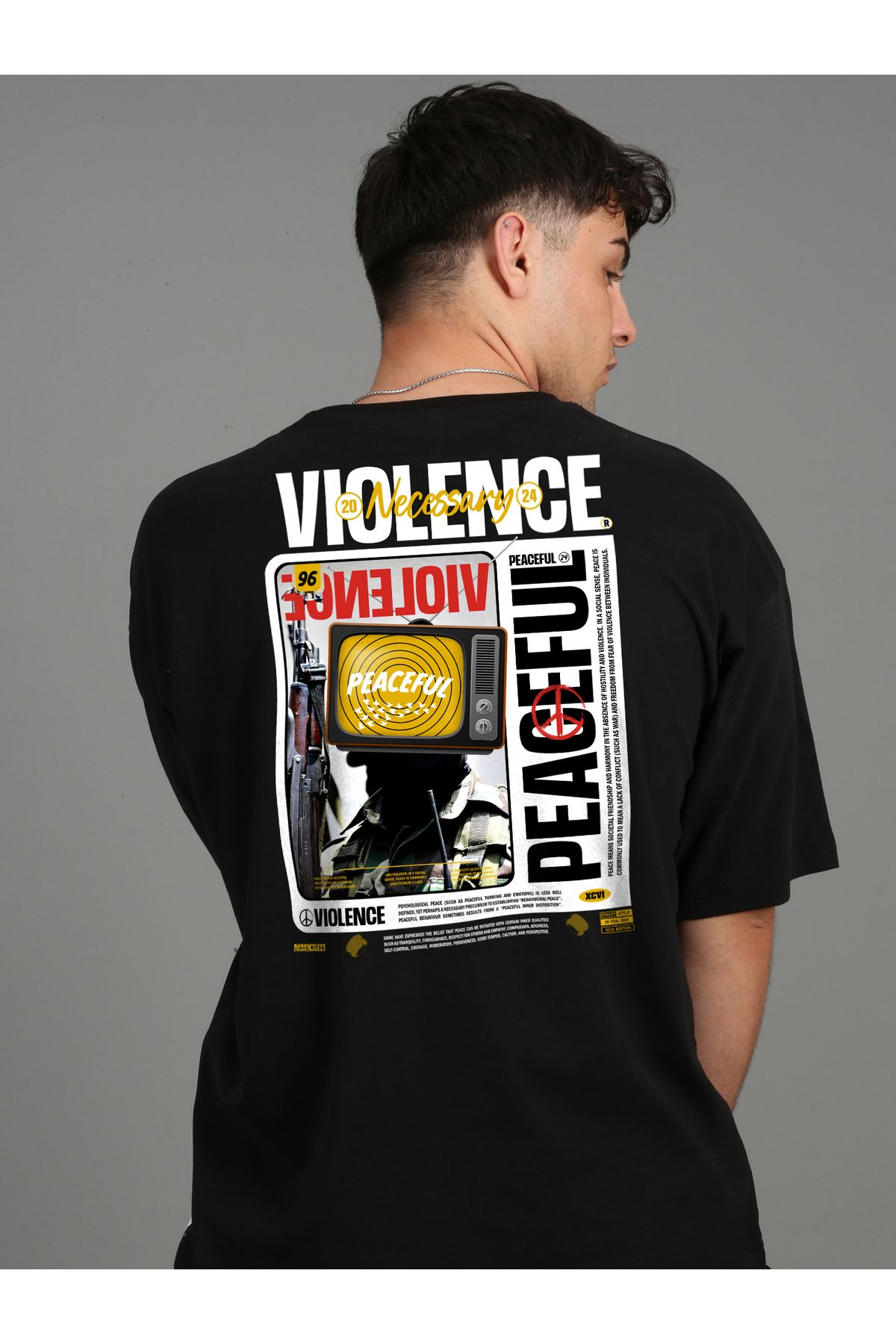 SOFT Premium Oversize  Unisex Baskılı T-shirt Violence - Siyah