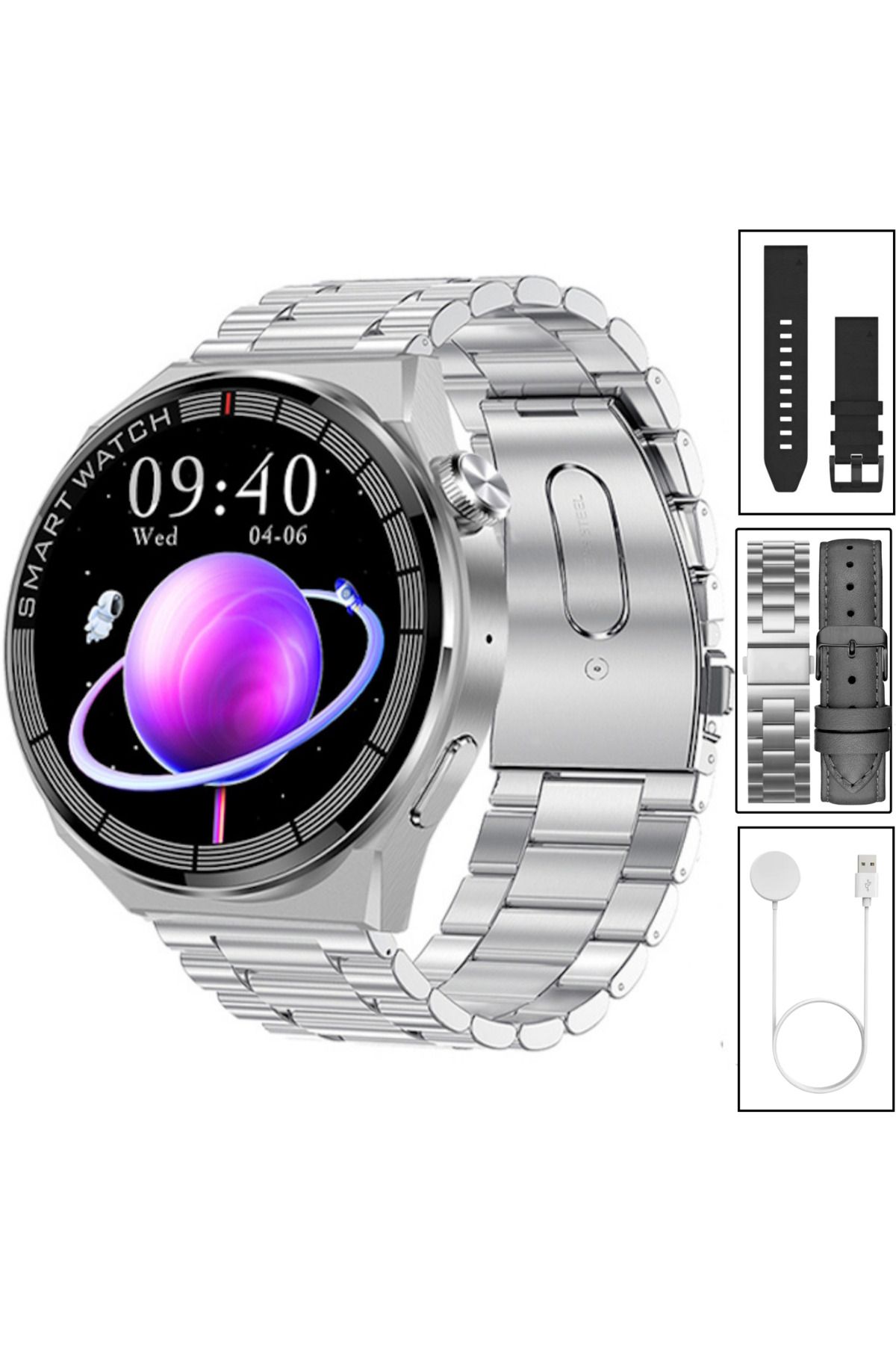 SONREİR Yeni Spor Watch GT3 MAX Gümüş Akıllı Saat 1.45 İnç 46mm NFC/Sesli Arama Huawei iPhone Uyumlu 8,9,10