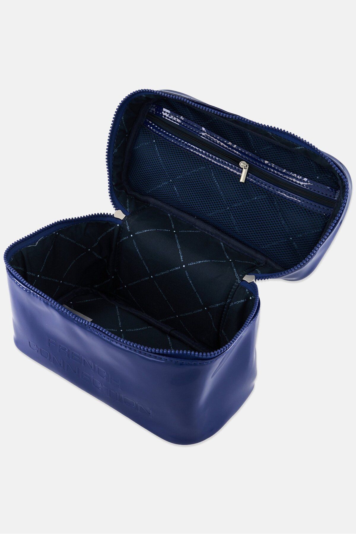 French Connection-Women Brand Logo Patent Cosmetics Bag 18 H x 6 L x 15 W cm, Navy blue 2