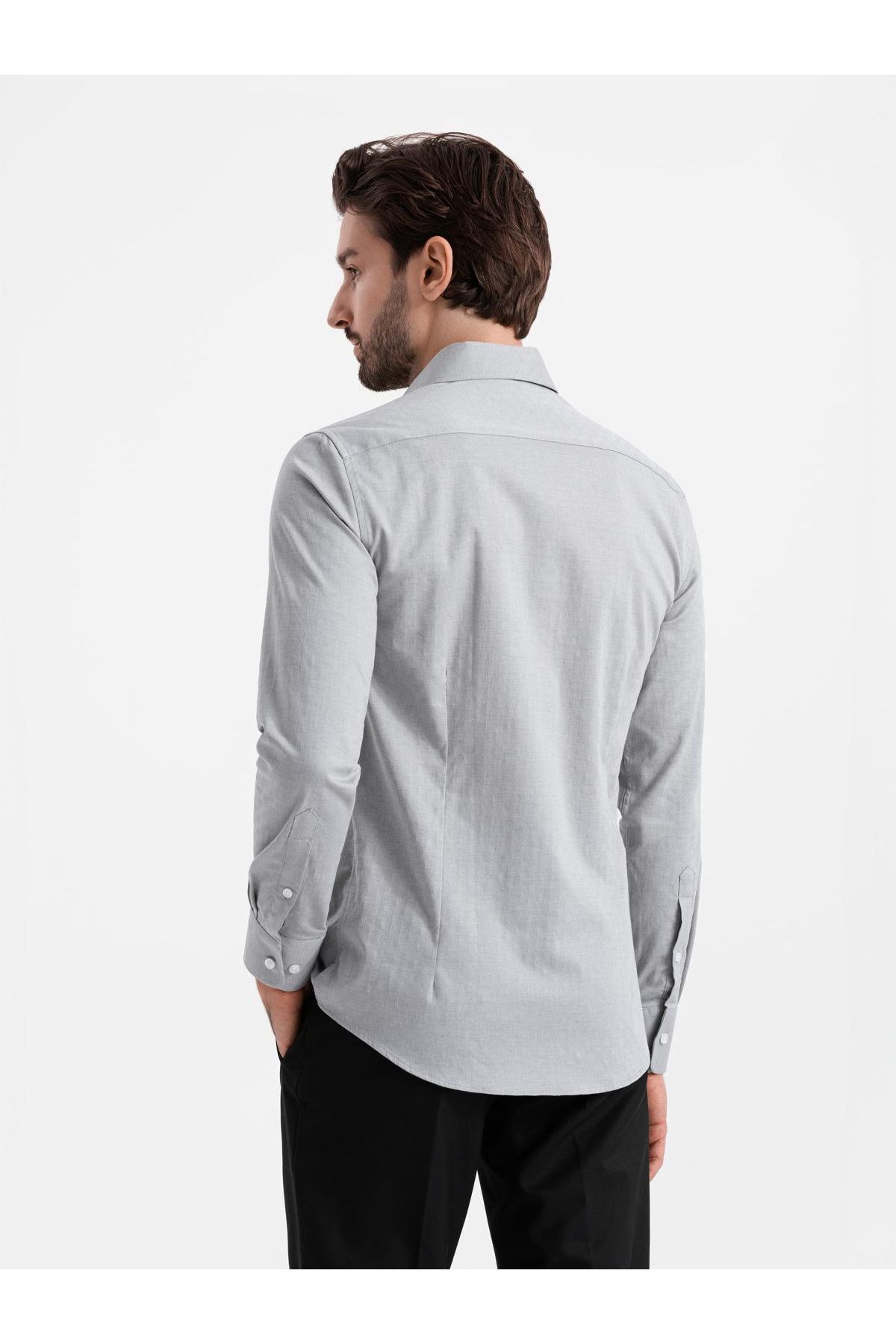 OMBRE-Pánská SLIM FIT košile z dekorativní látky - šedá V2 OM-SHCS-0175 XXL 9