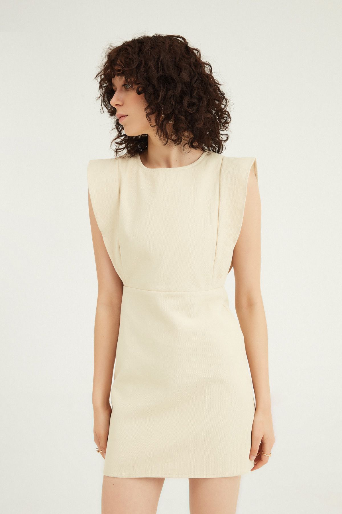 Quzu-Women's Sleeves Flounce Detailed Dress Stone 2