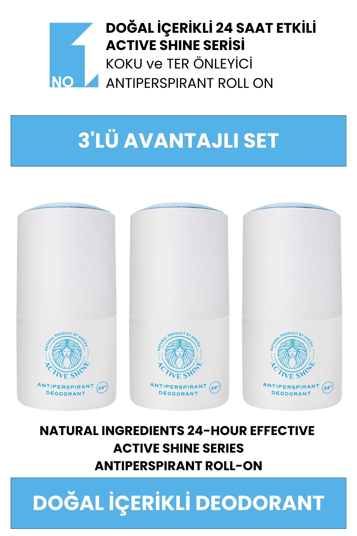 Sheida Doğal Içerikli, Koku Önleyici, Antiperspirant Roll-on Deodorant - Unisex - 3'lü Avantajlı Set