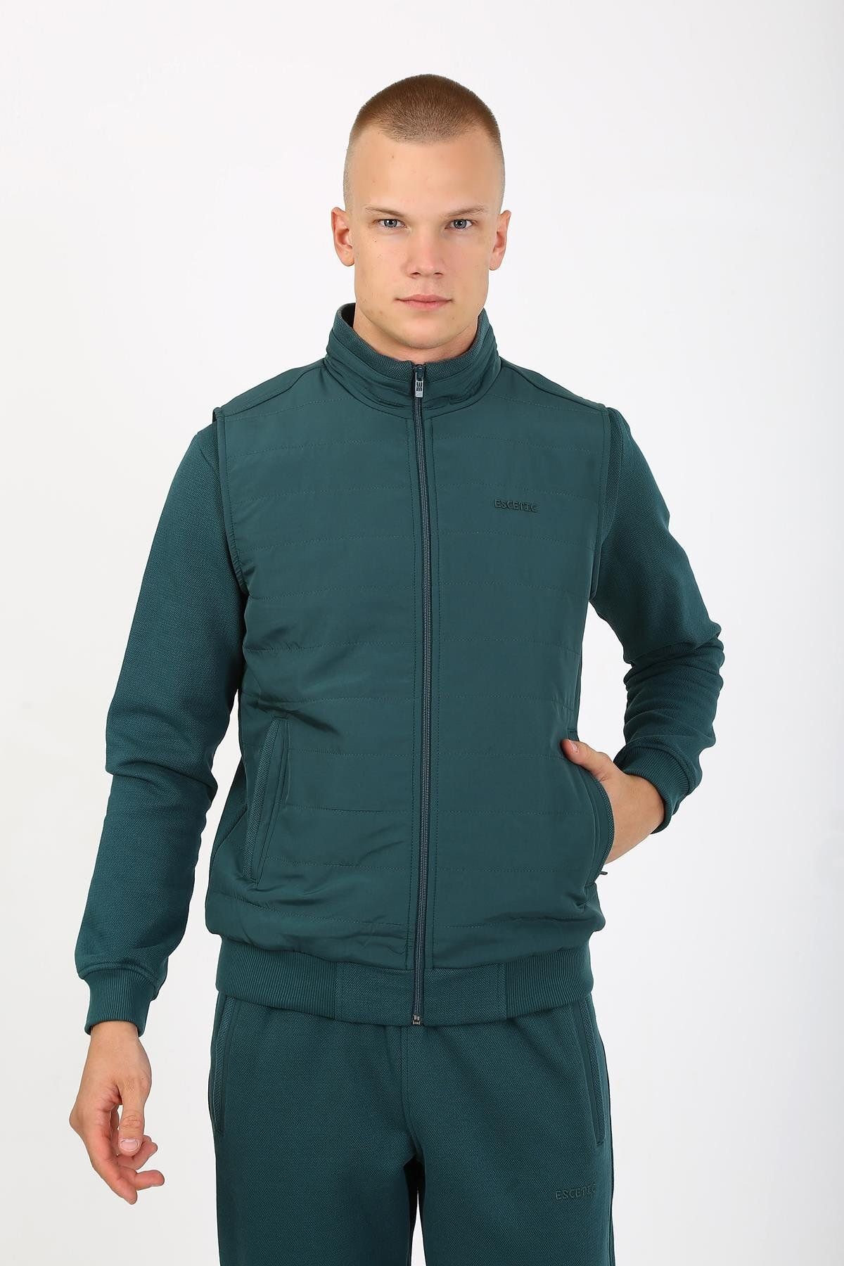 ست گرمکن ورزشی مردانه GREEN CASUAL SHARDON LAKOS 3 پارچه نخ 5 جیب سه گانه جلیقه TRACKSUIT TEAT TK0062 Escetic