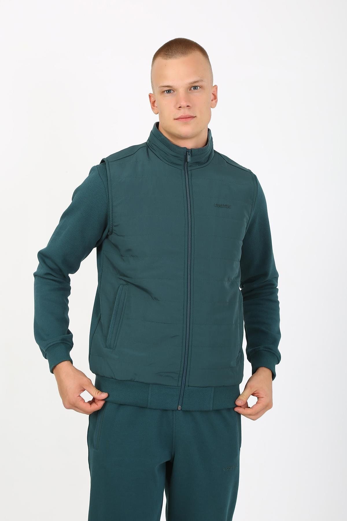 ست گرمکن ورزشی مردانه GREEN CASUAL SHARDON LAKOS 3 پارچه نخ 5 جیب سه گانه جلیقه TRACKSUIT TEAT TK0062 Escetic