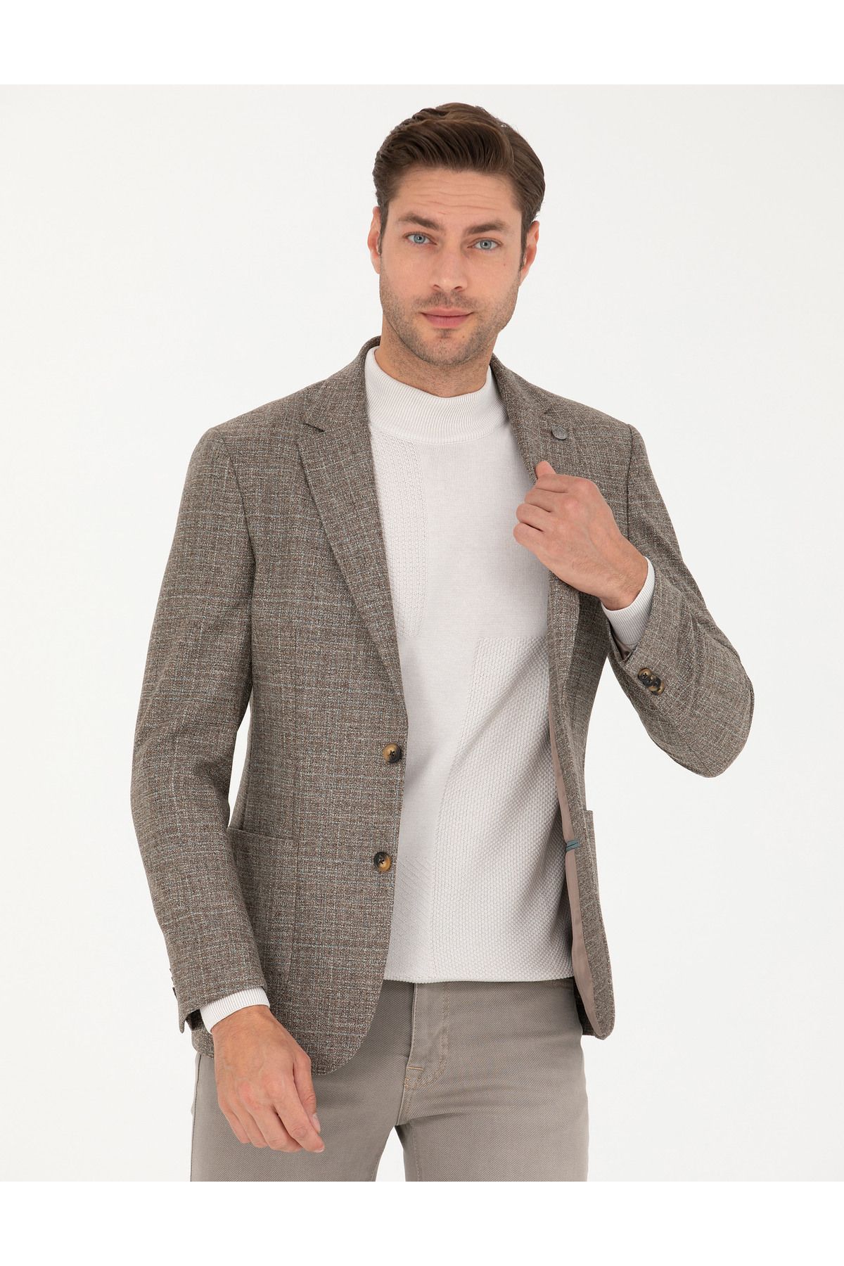 Pierre Cardin Açık Kahverengi Slim Fit Yün Ceket 50273160-VR002