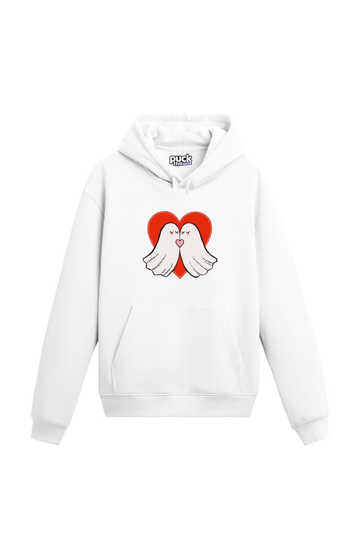 puck theworld Lovely Feelings Baskılı Unisex Hoodie, 3 İplik Şardonlu Rahat ve Geniş Kalıp