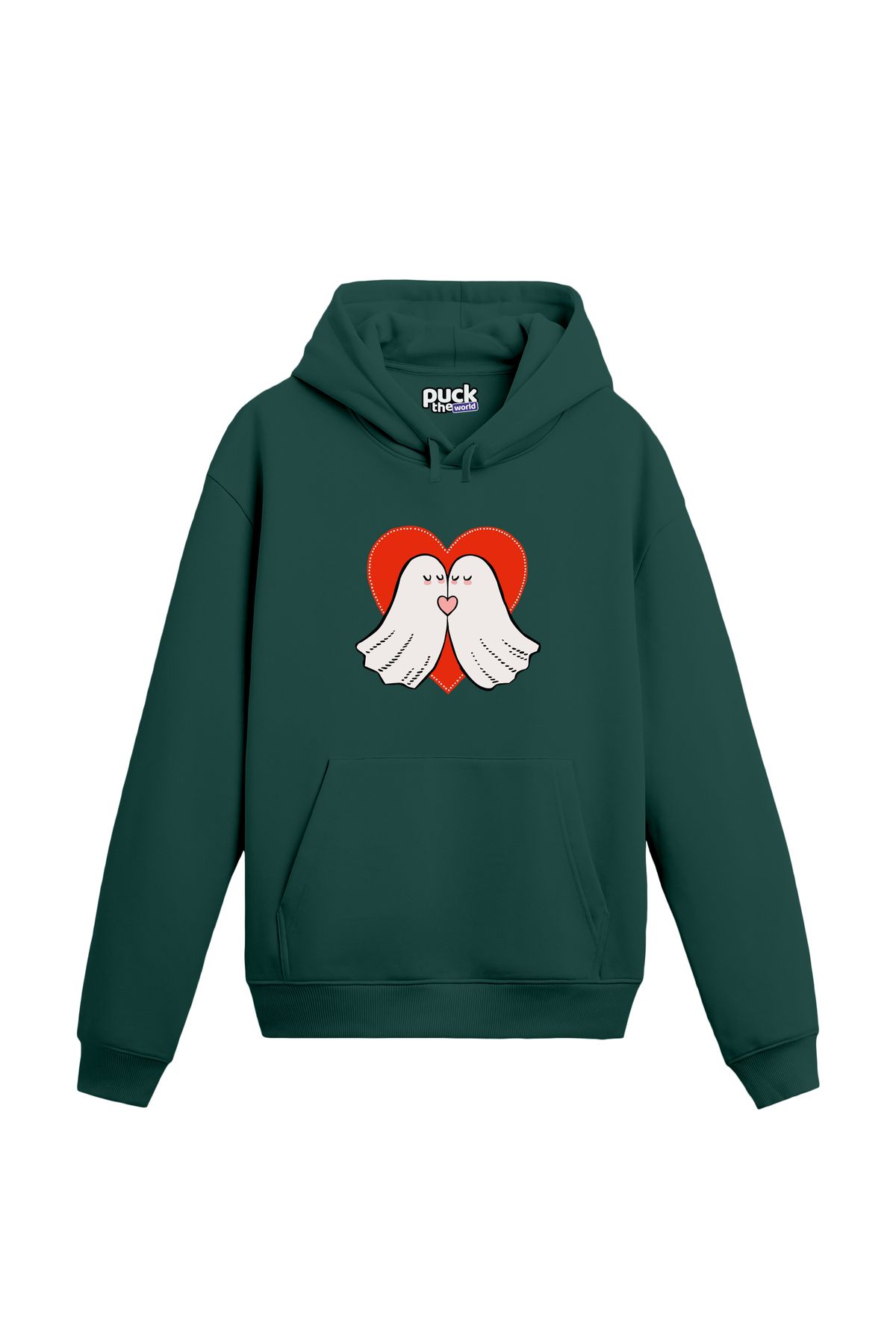 puck theworld Lovely Feelings Baskılı Unisex Hoodie, 3 İplik Şardonlu Rahat ve Geniş Kalıp